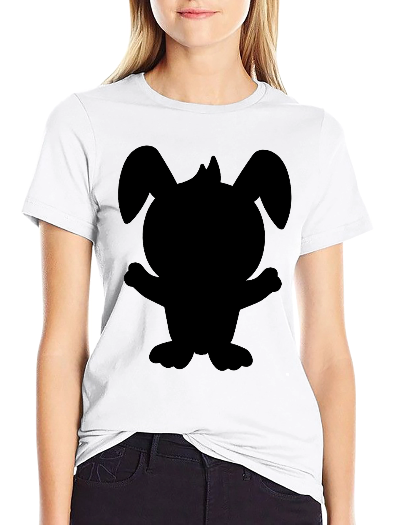 Black Cartoon Bunny Graphic Tee