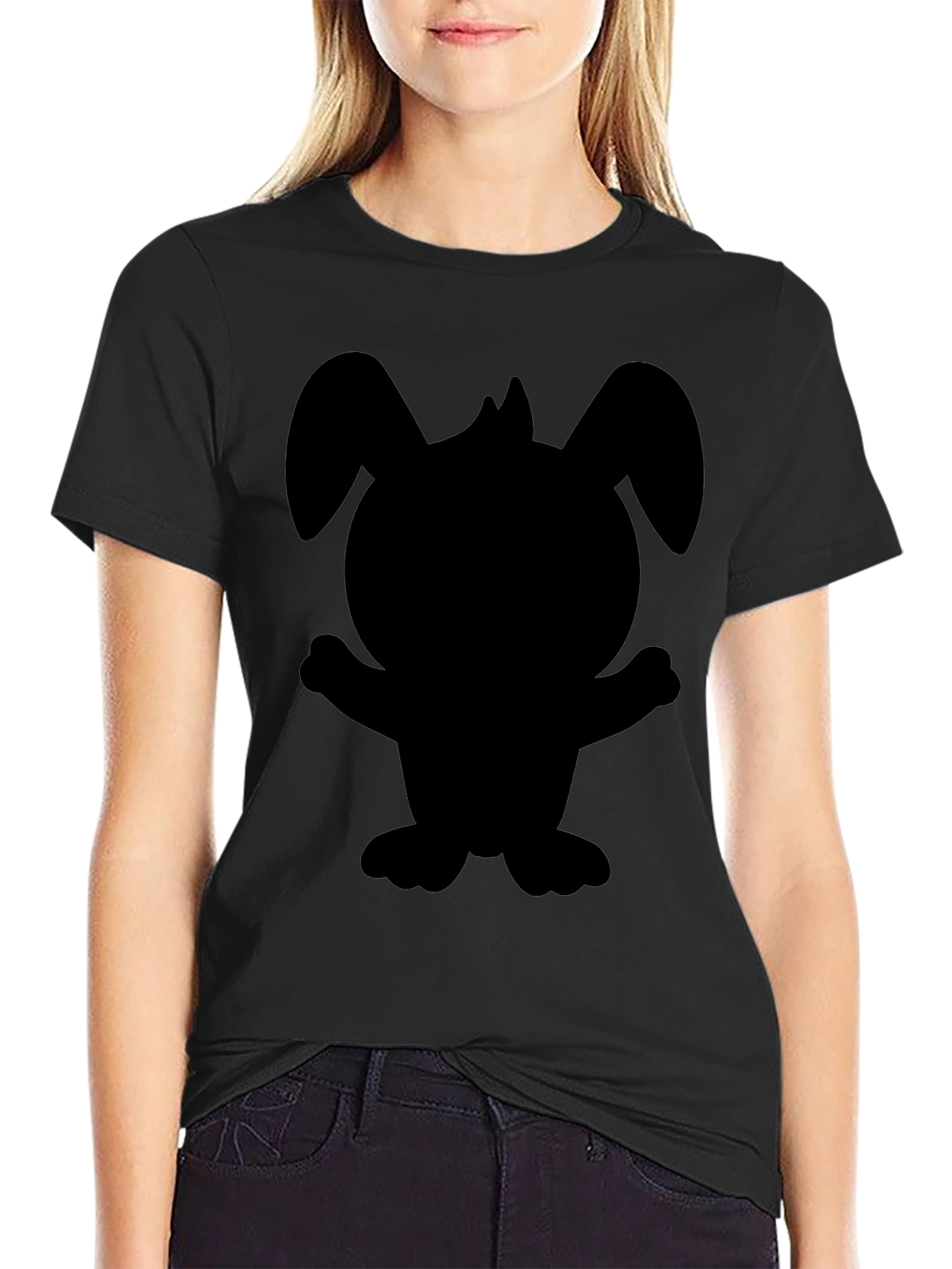 Black Cartoon Bunny Graphic Tee