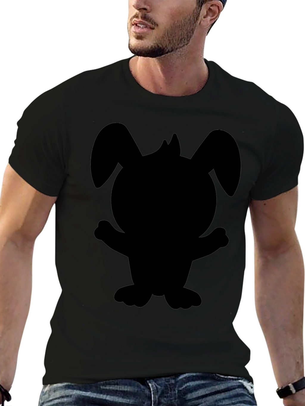 Black Cartoon Bunny Graphic Tee