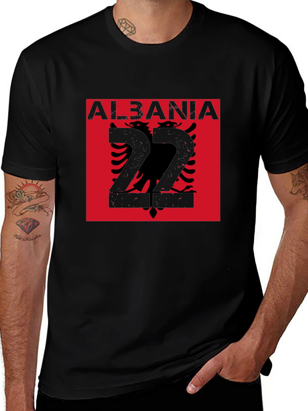 Albania Flag Graphic Tee - Black