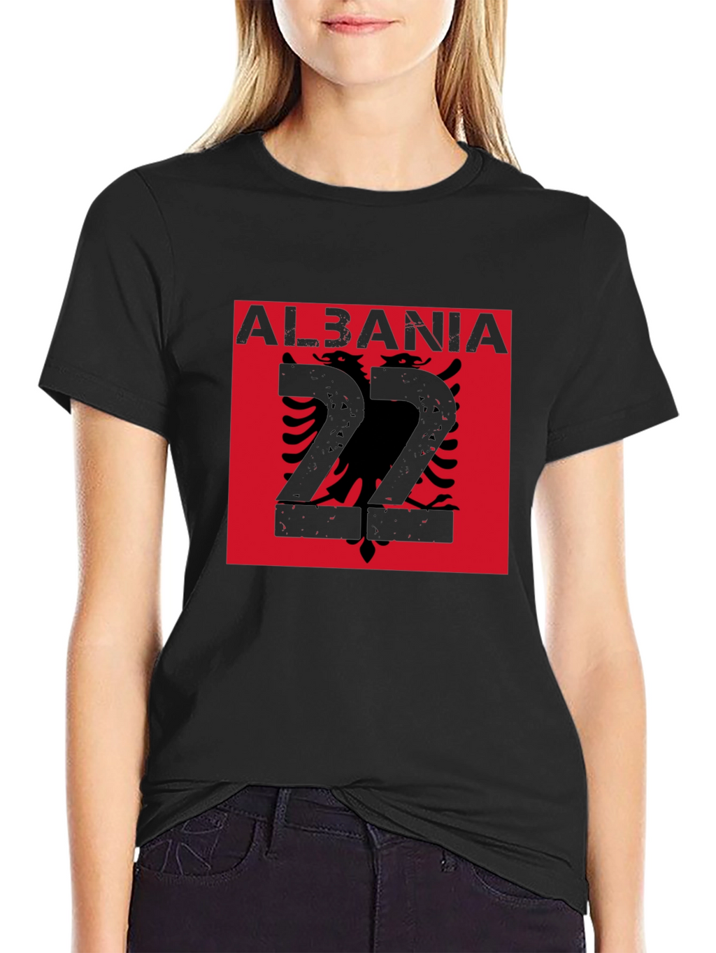 Albania Flag Graphic Tee - Black