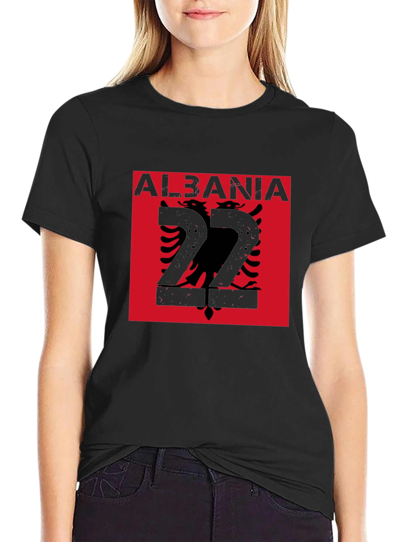 Albania Flag Graphic Tee - Black