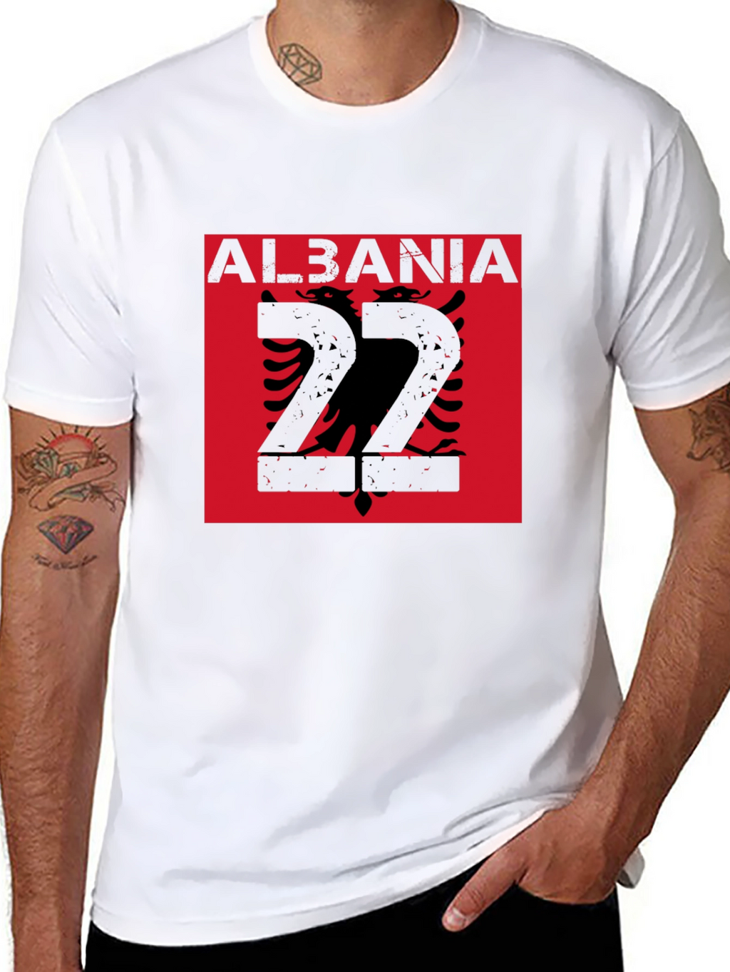 Albania Flag Graphic Tee - Black