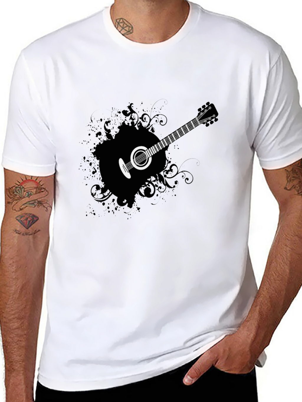 Guitar Graphic Tee - Mens Black Cotton T-Shirt