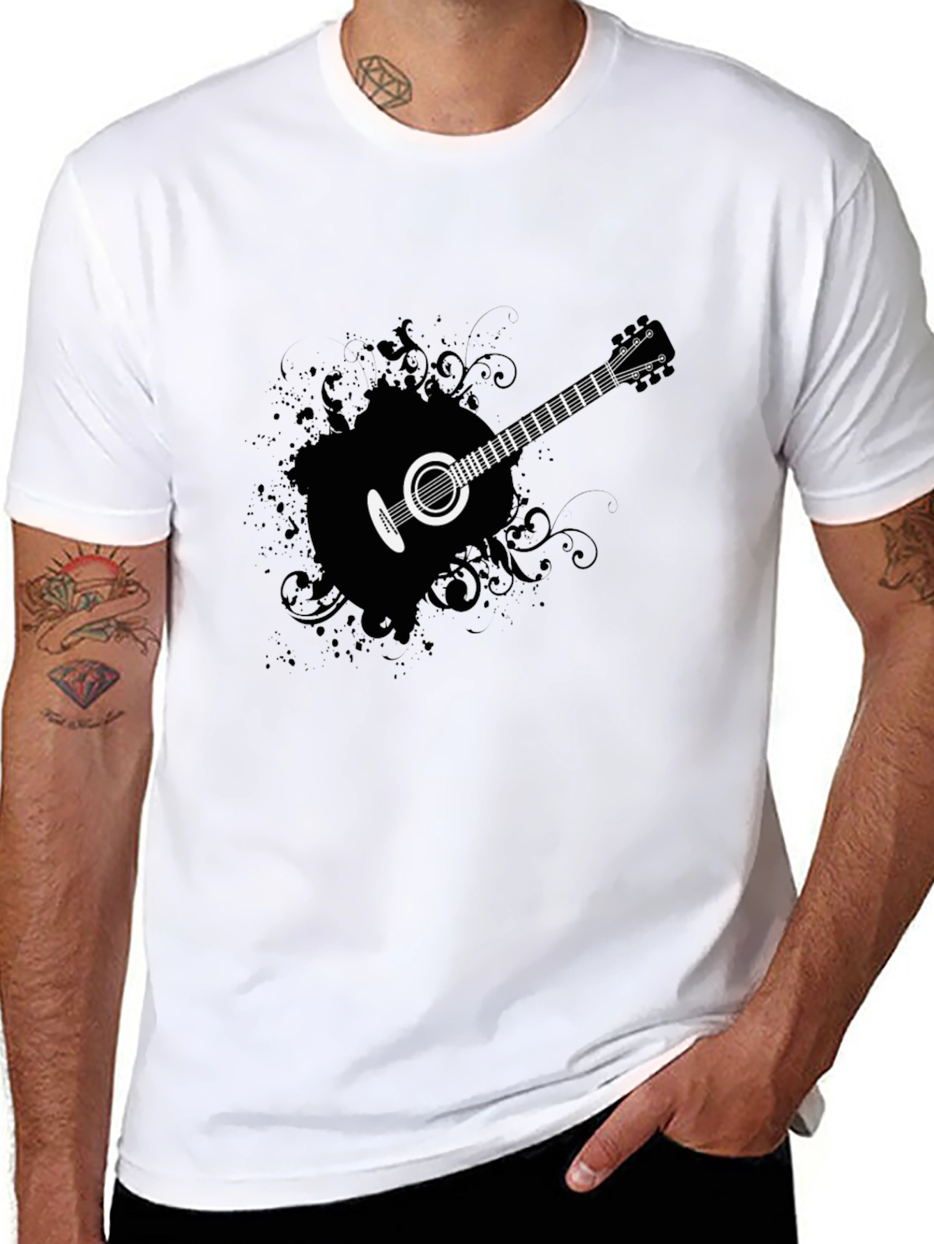 Guitar Graphic Tee - Mens Black Cotton T-Shirt