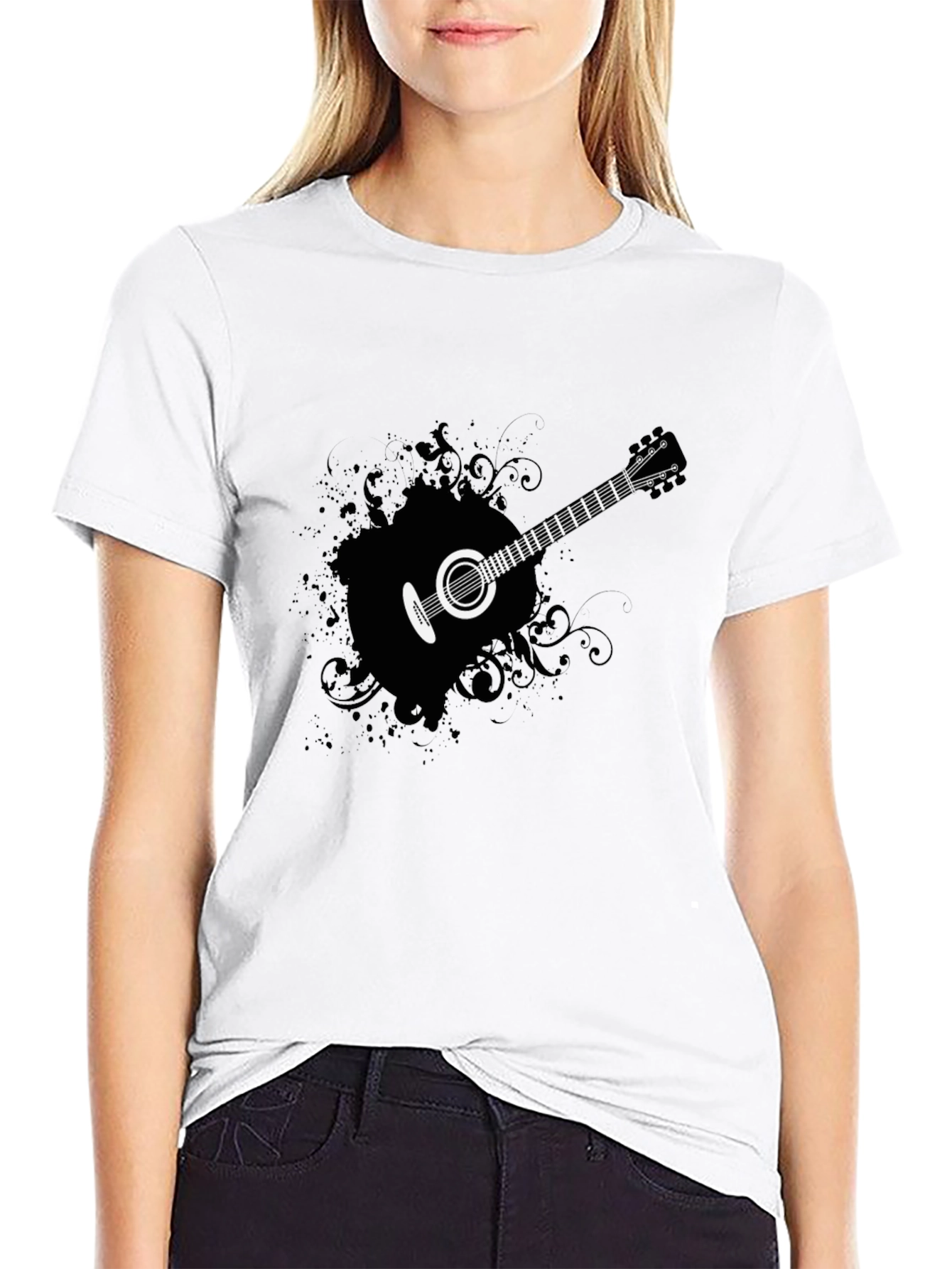 Guitar Graphic Tee - Mens Black Cotton T-Shirt