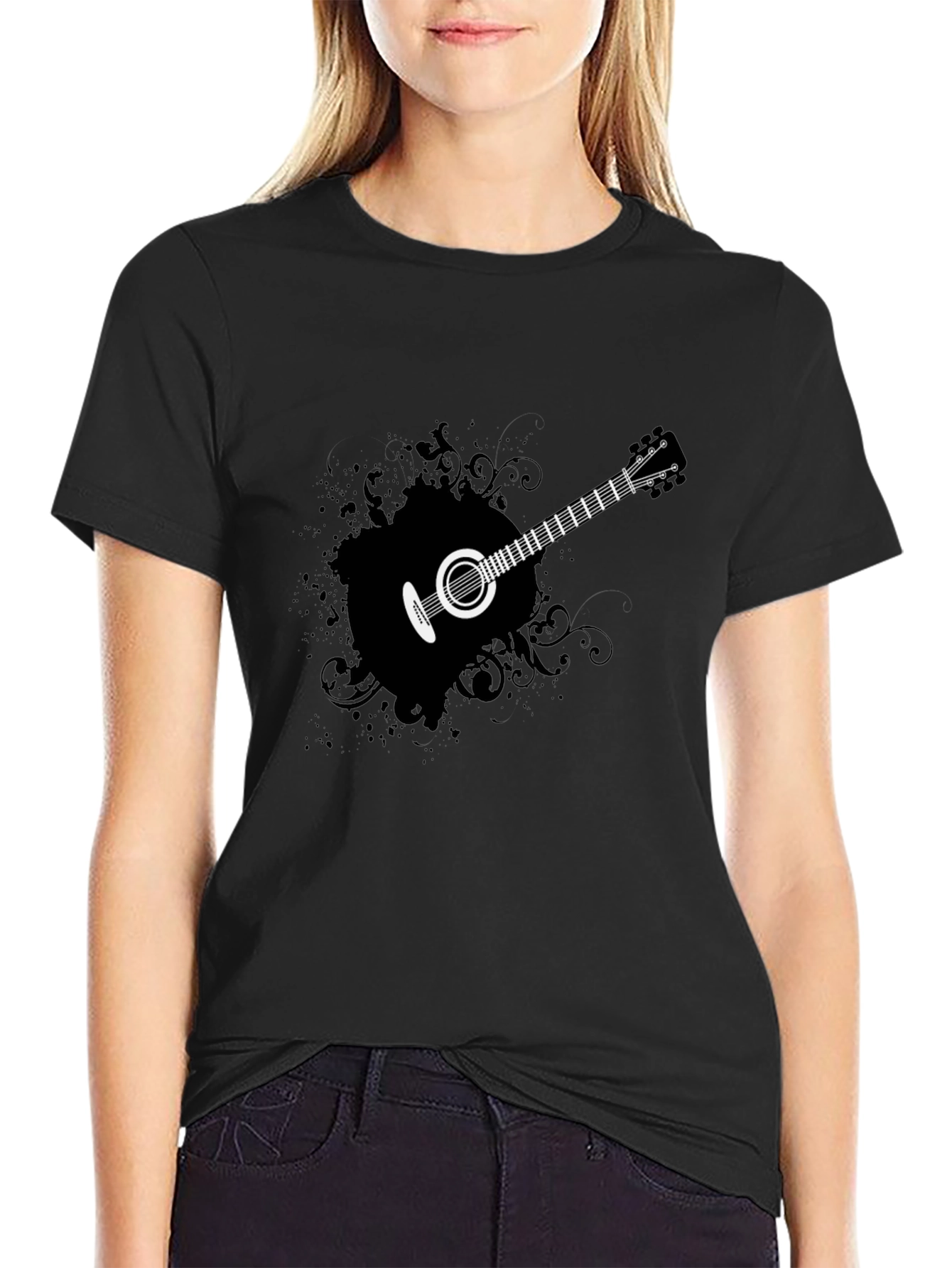 Guitar Graphic Tee - Mens Black Cotton T-Shirt