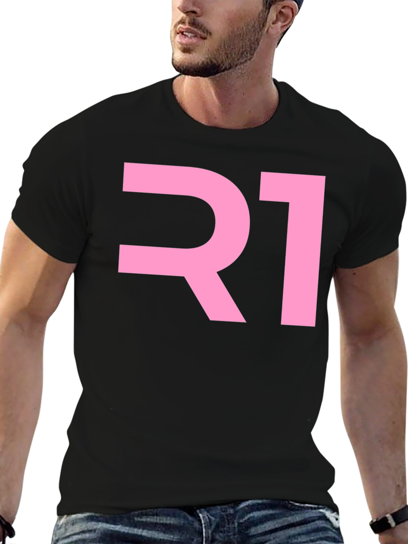 R1 Pink Graphic Black T-Shirt