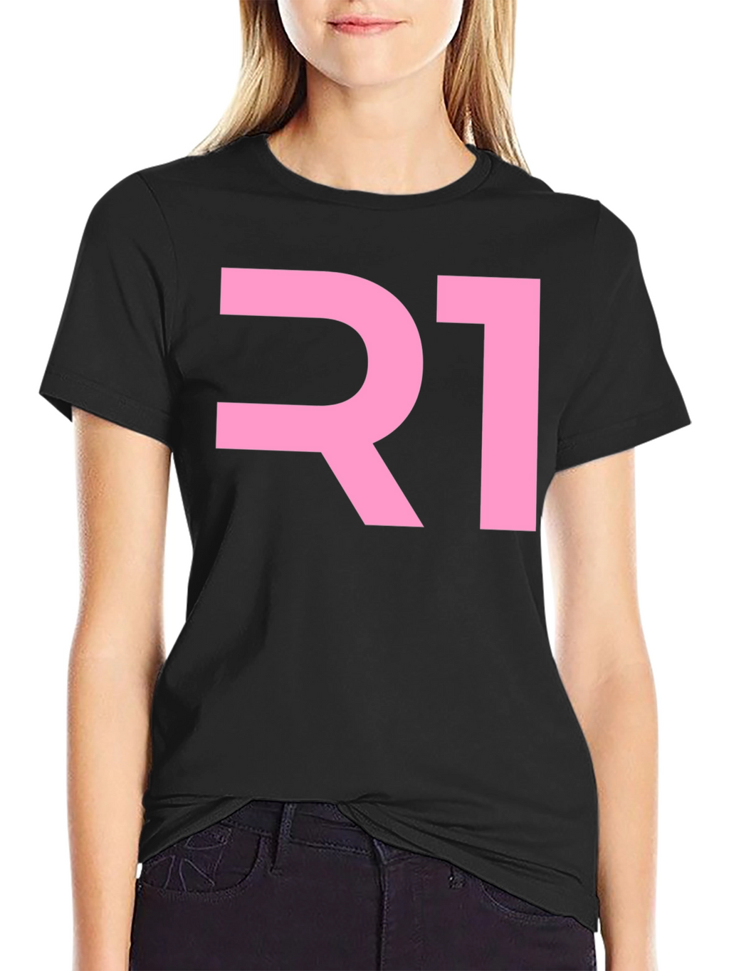 R1 Pink Graphic Black T-Shirt