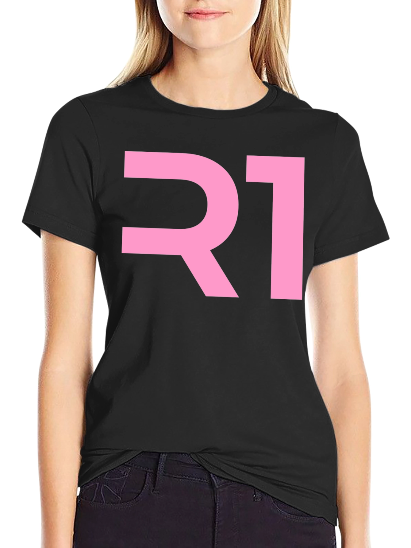 R1 Pink Graphic Black T-Shirt