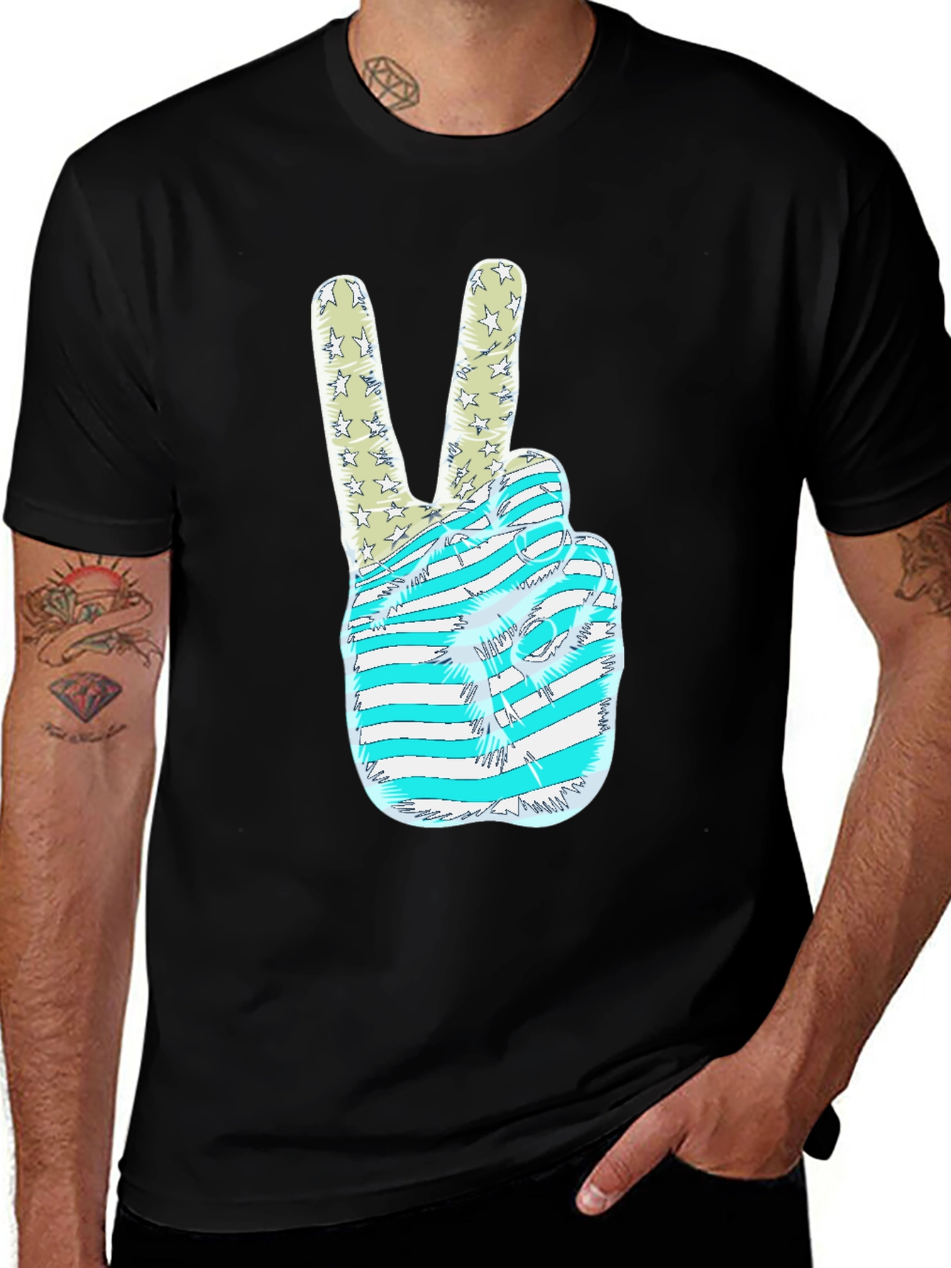 Patriotic Peace Sign Graphic Tee - USA Hand Gesture Shirt