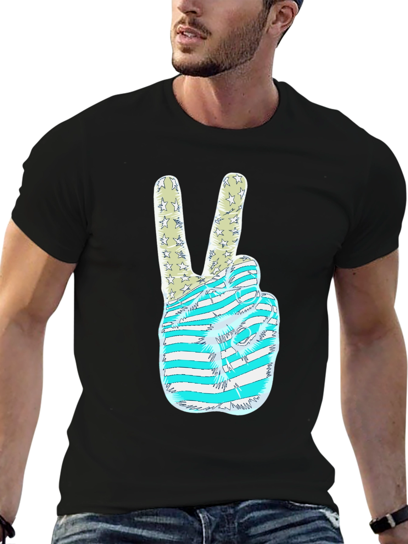 Patriotic Peace Sign Graphic Tee - USA Hand Gesture Shirt