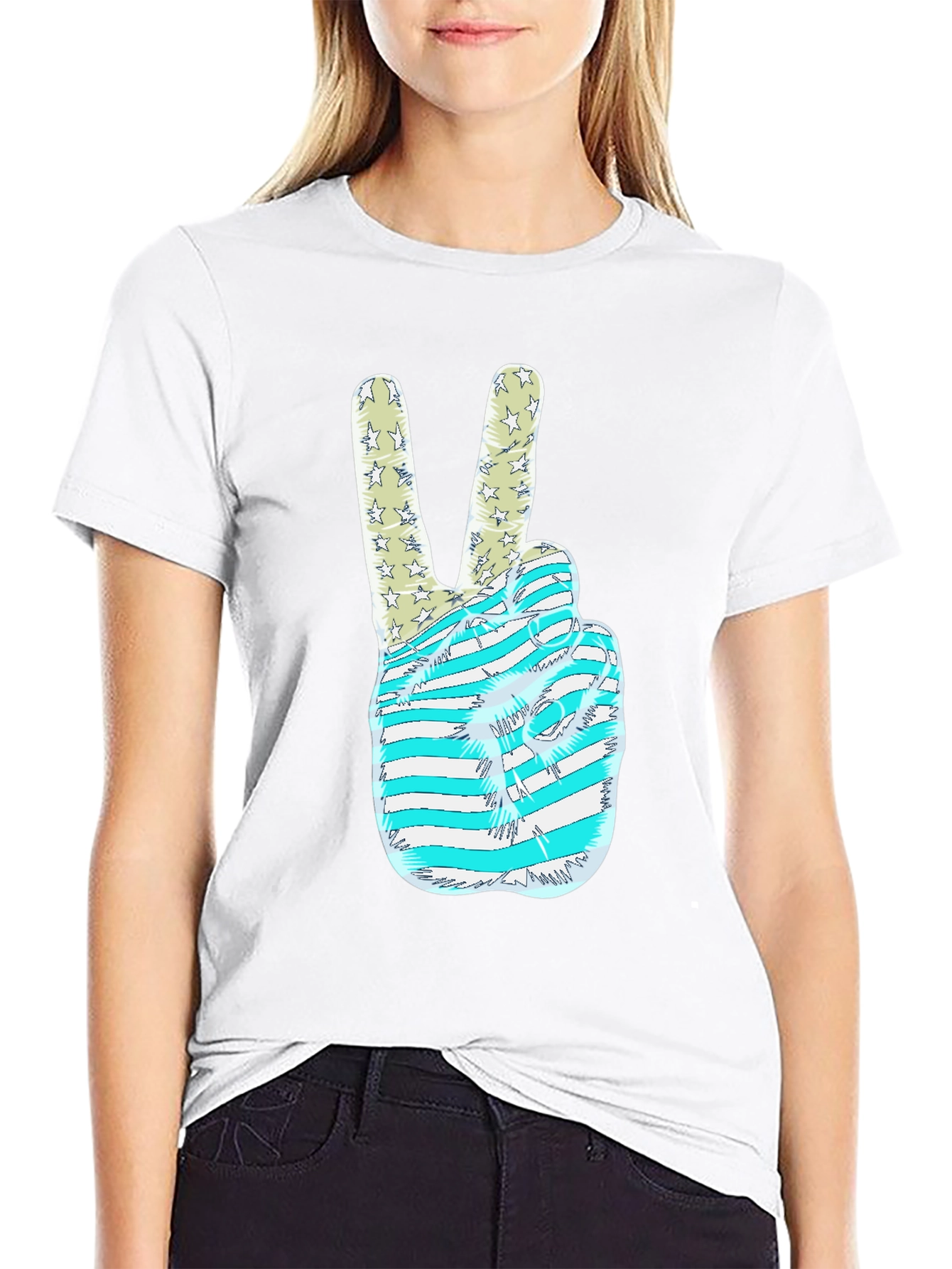 Patriotic Peace Sign Graphic Tee - USA Hand Gesture Shirt