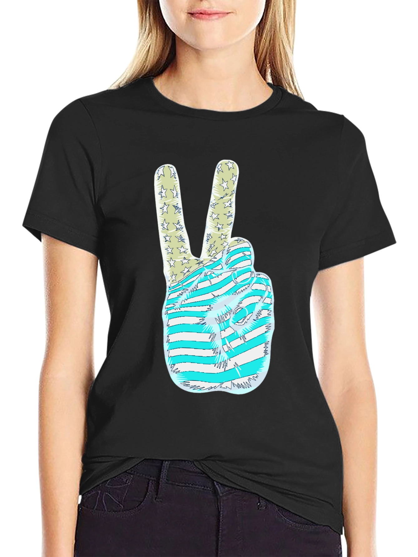 Patriotic Peace Sign Graphic Tee - USA Hand Gesture Shirt