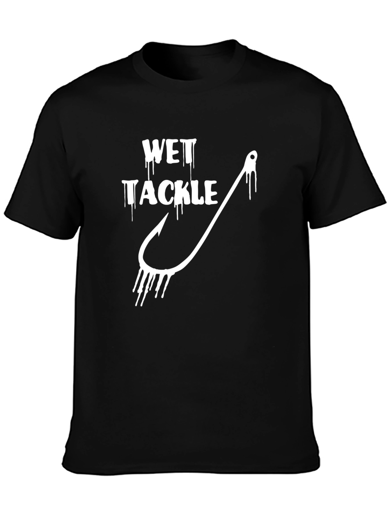 Wet Tackle Black Graphic Tee Fishing Hook Humor Novelty