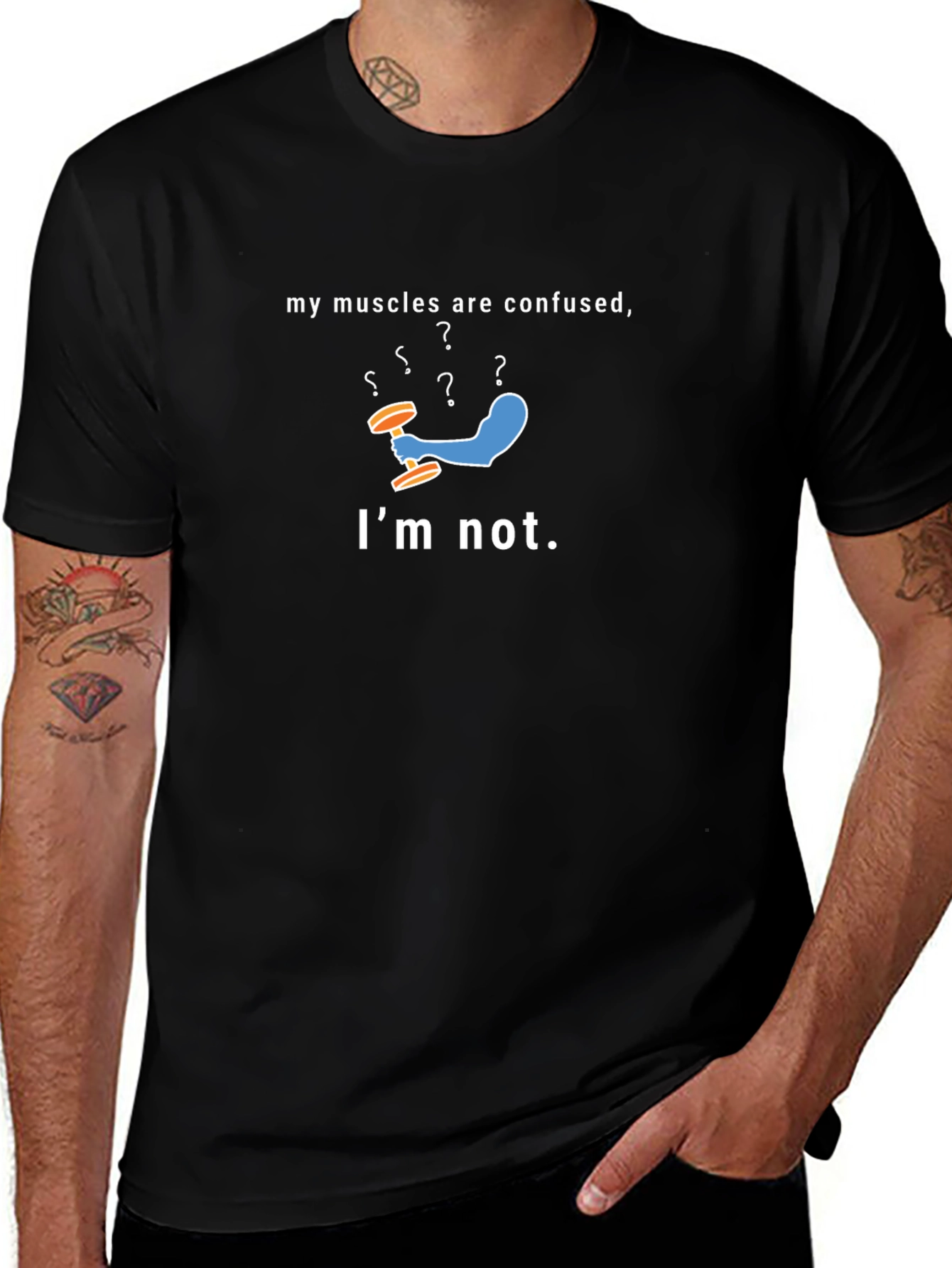 Funny Confused Muscles Graphic T-Shirt - Gym Humor Tee