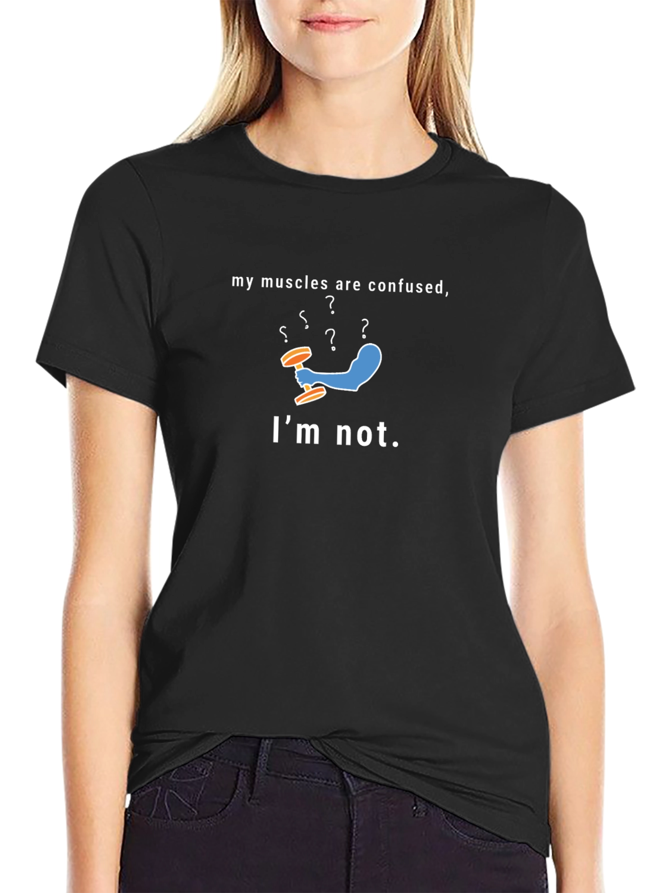 Funny Confused Muscles Graphic T-Shirt - Gym Humor Tee
