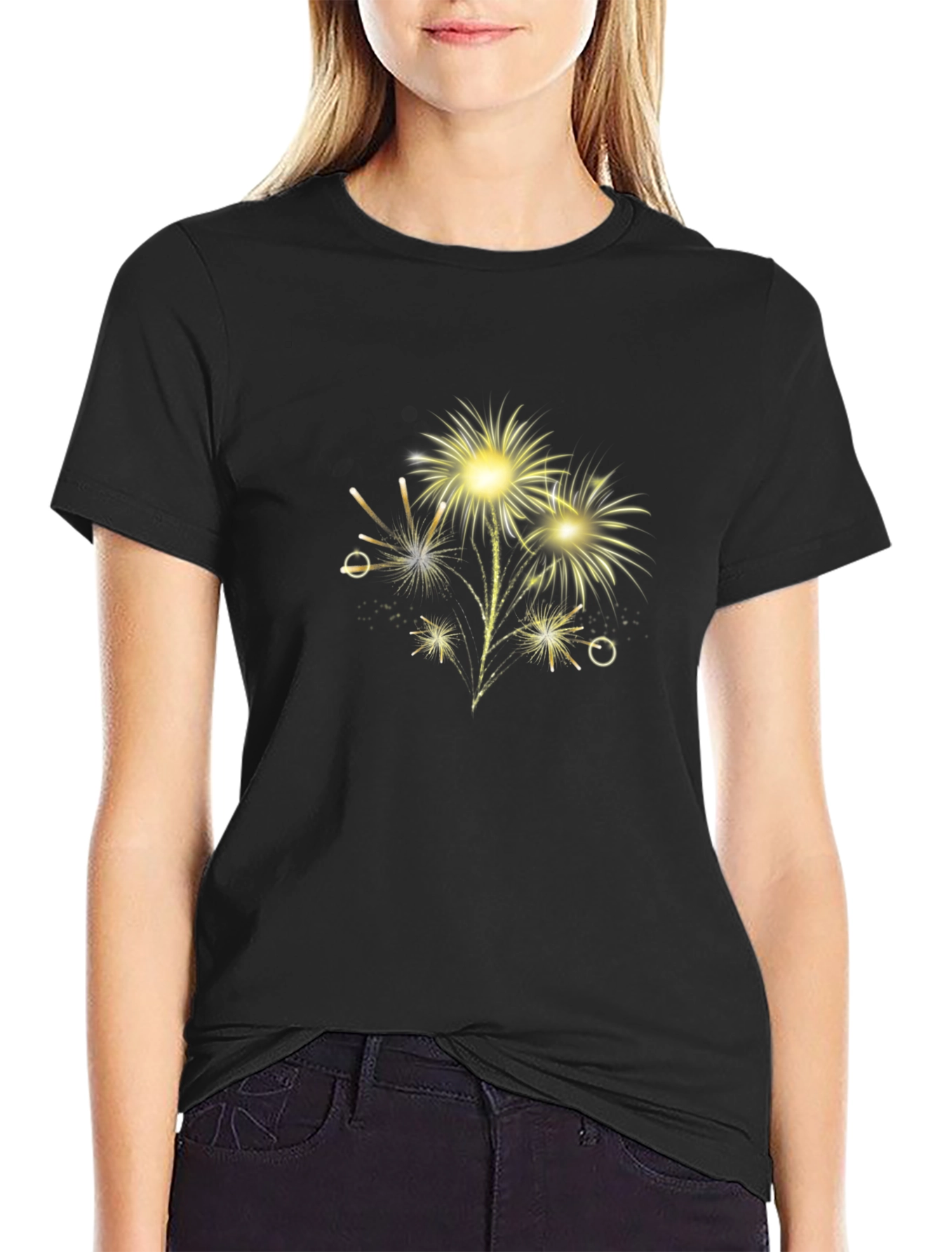 Festive Fireworks Graphic Tee - Black Cotton Blend