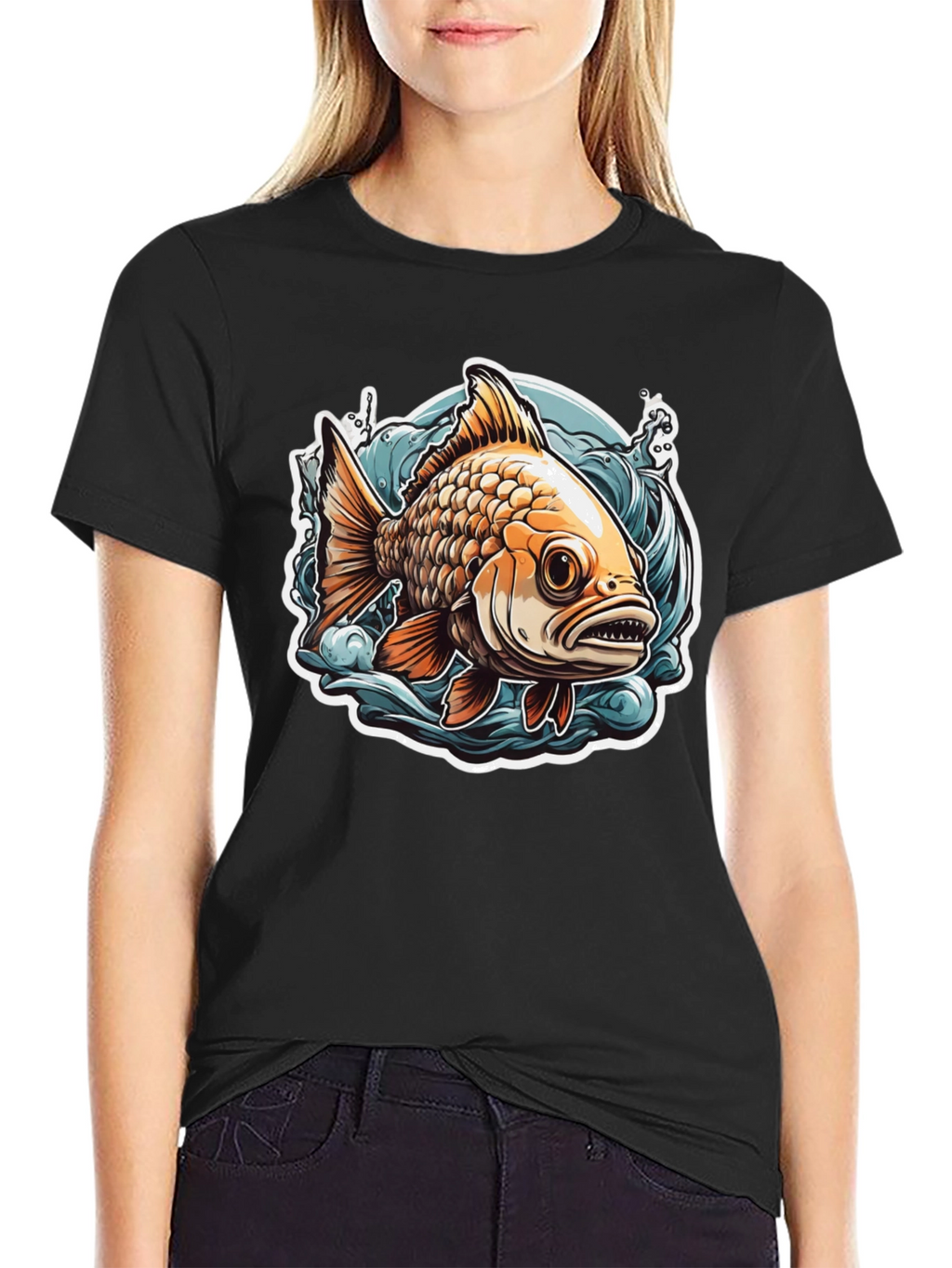 Goldfish Graphic Tee - Black Cotton T-Shirt
