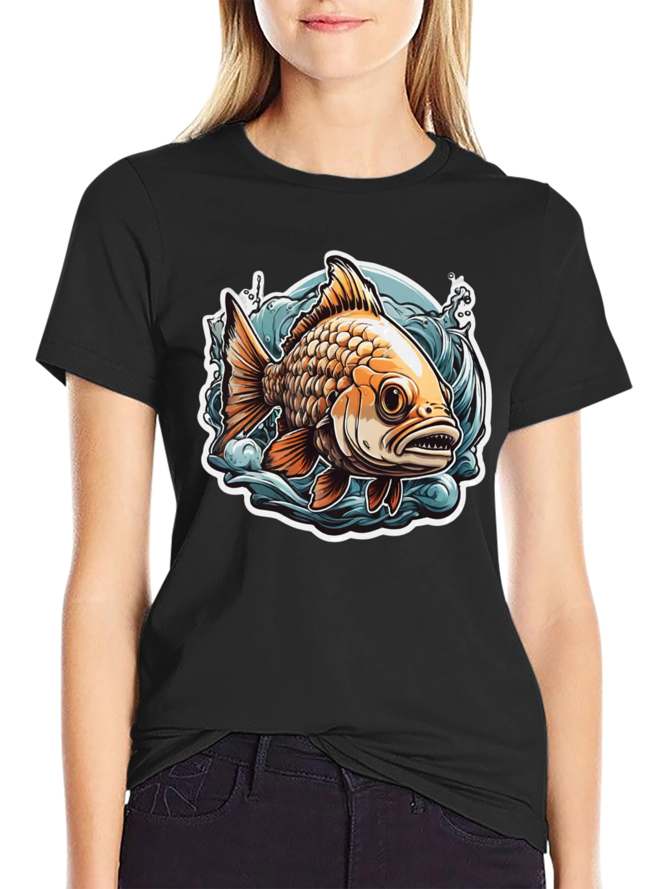 Goldfish Graphic Tee - Black Cotton T-Shirt