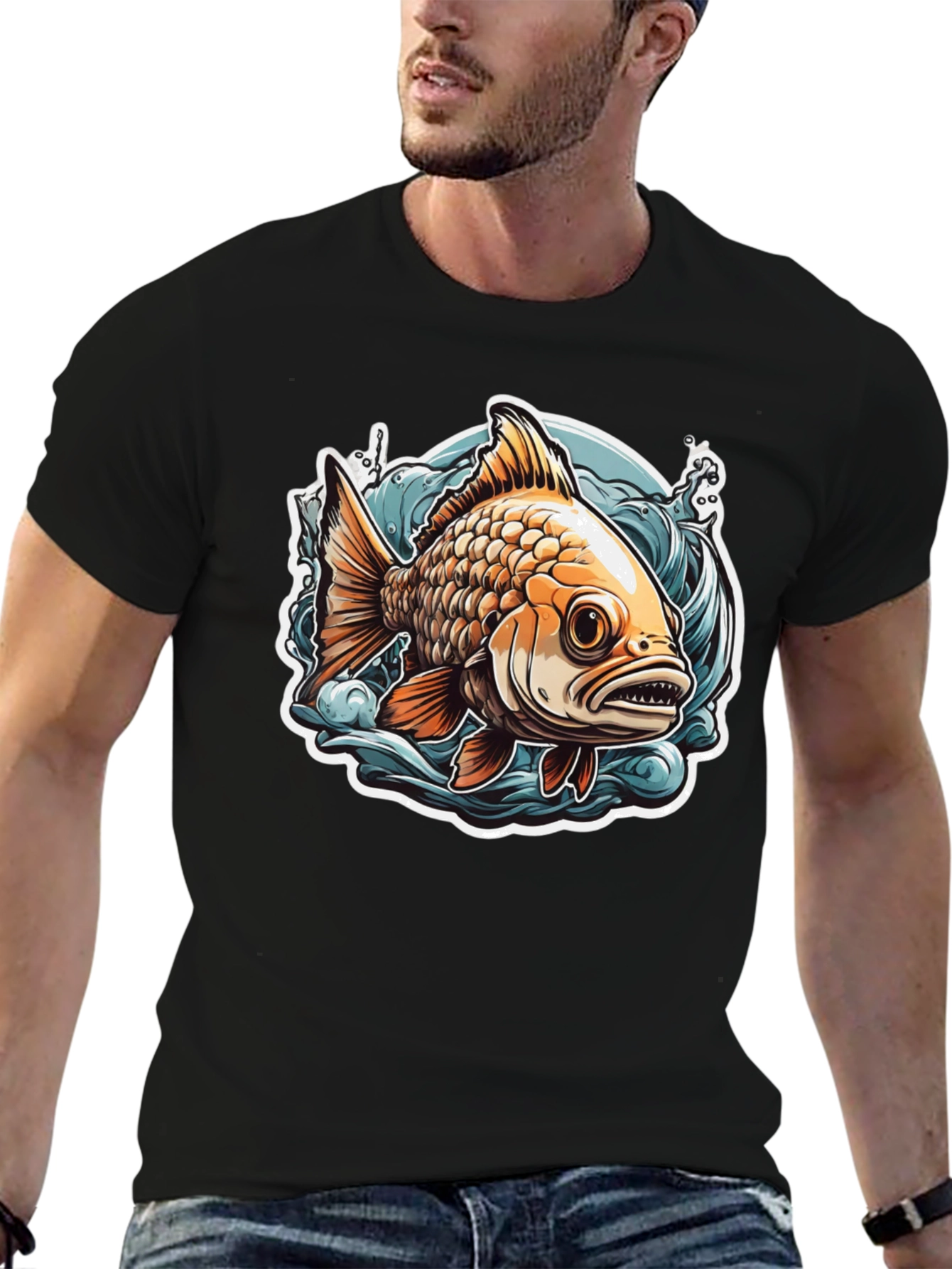 Goldfish Graphic Tee - Black Cotton T-Shirt