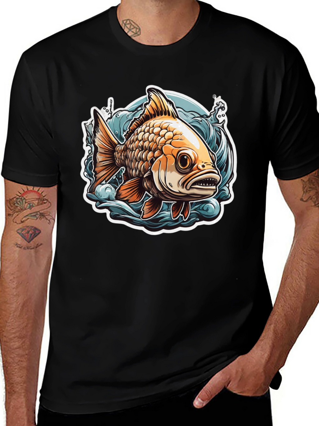 Goldfish Graphic Tee - Black Cotton T-Shirt