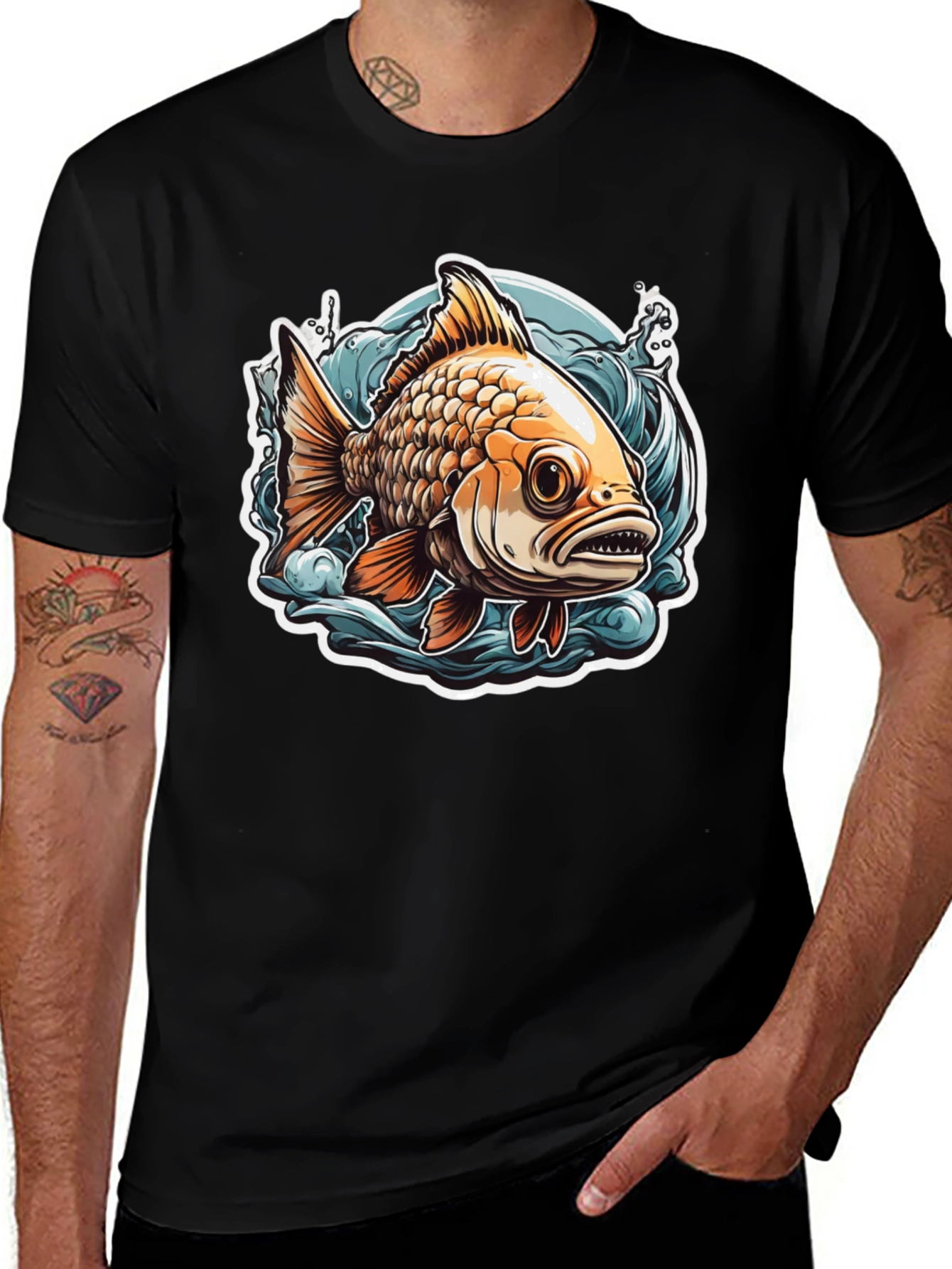 Goldfish Graphic Tee - Black Cotton T-Shirt