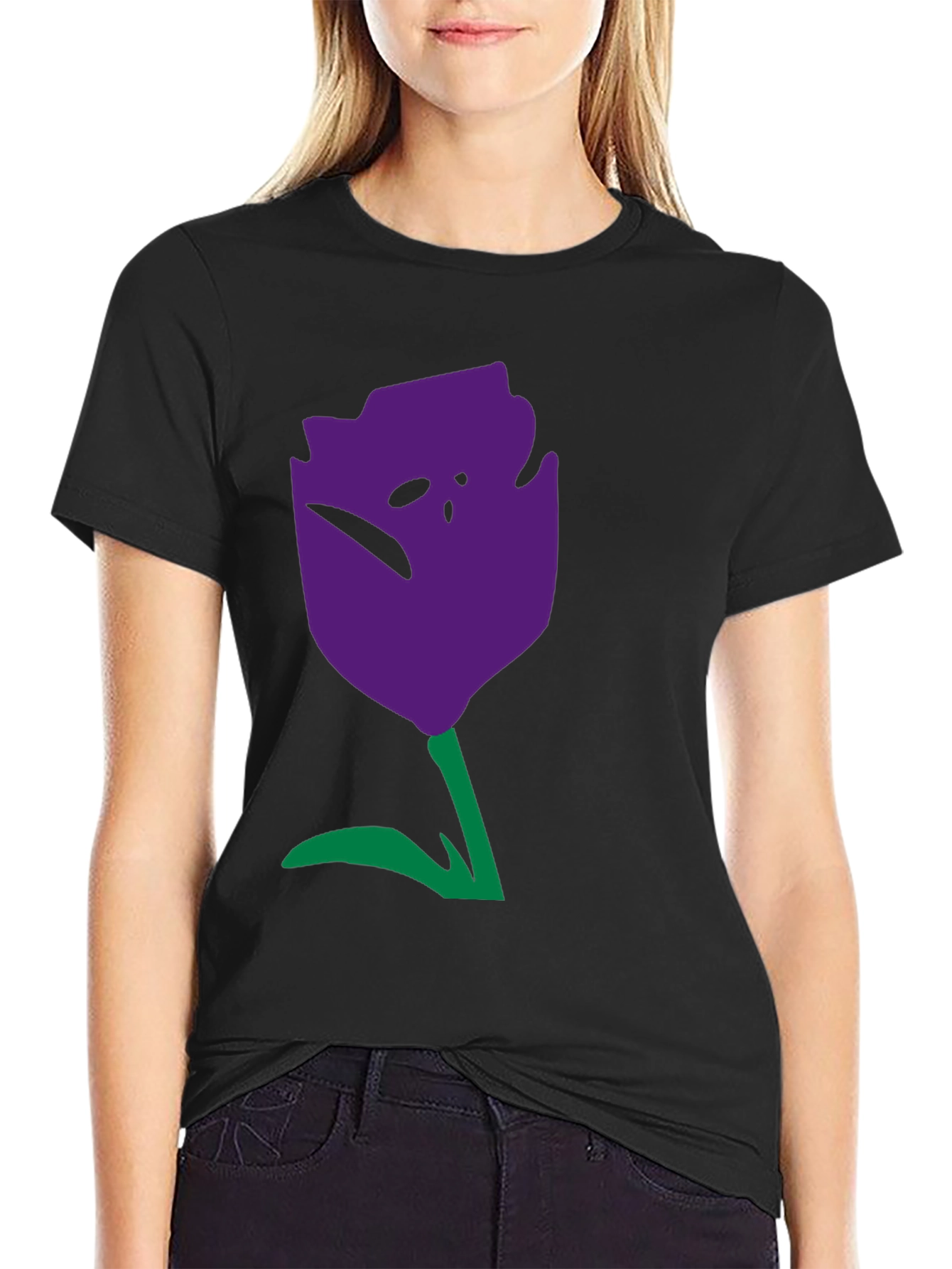 Abstract Tulip Graphic Tee - Unisex Black Cotton Shirt