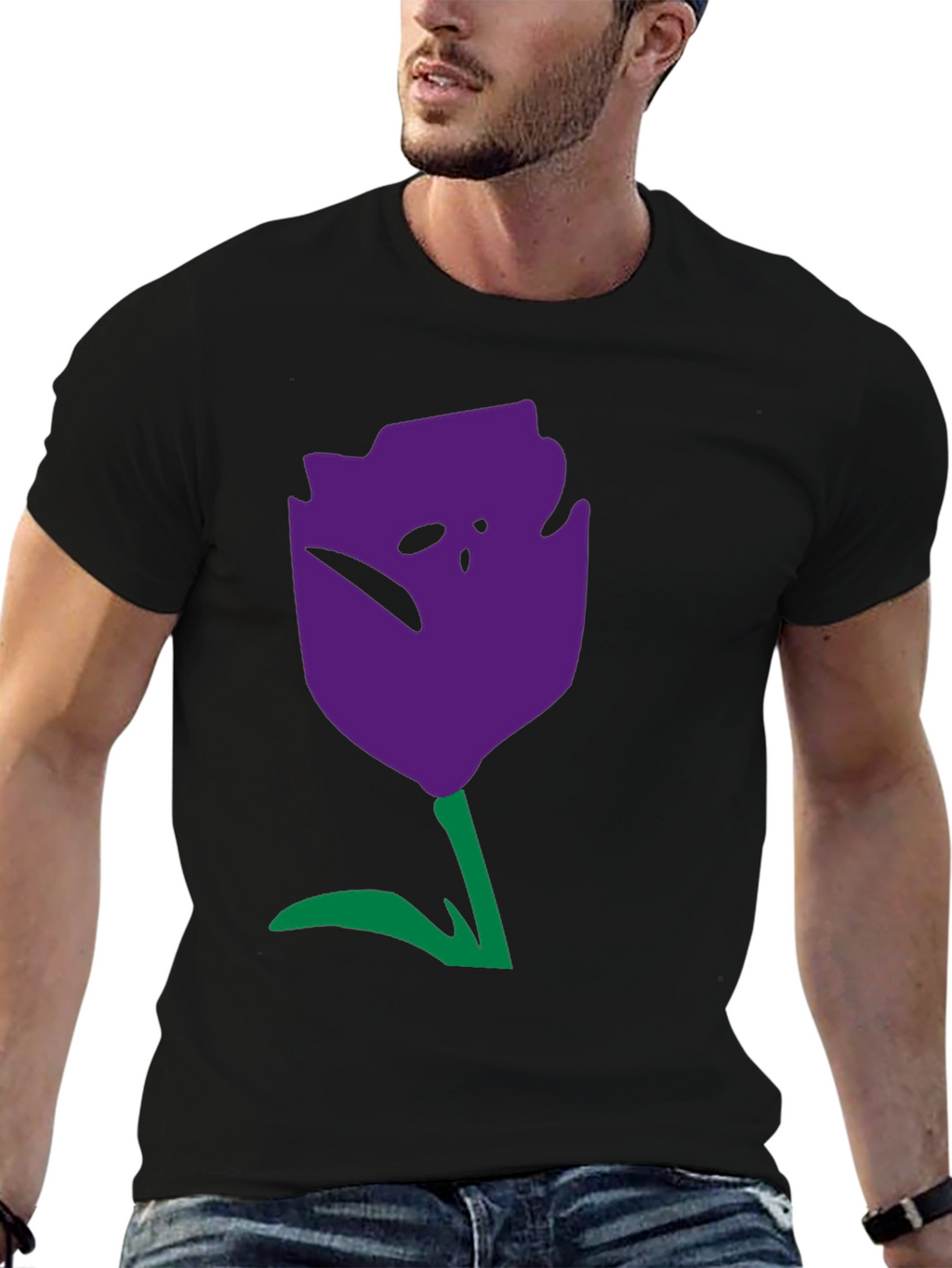 Abstract Tulip Graphic Tee - Unisex Black Cotton Shirt