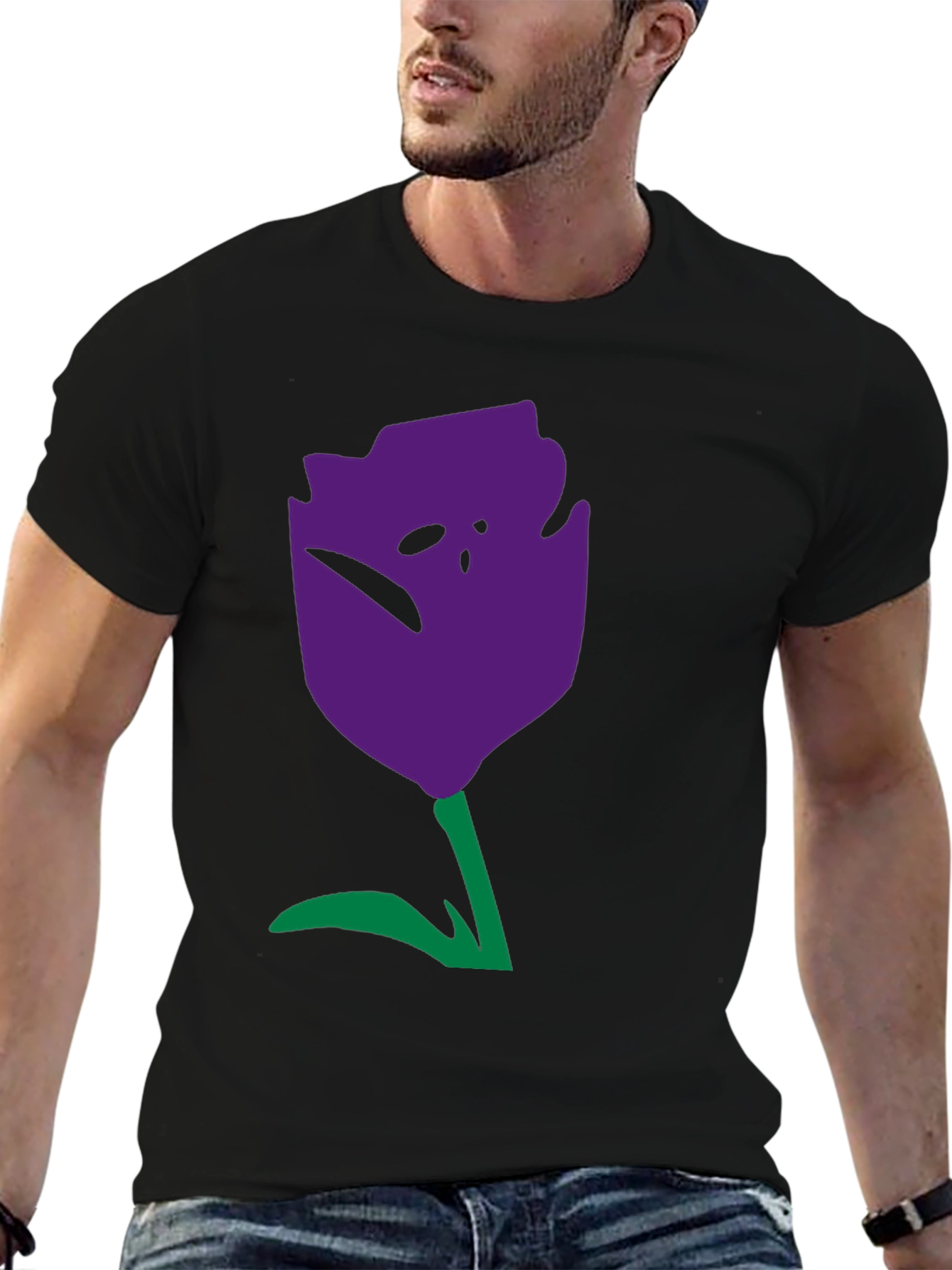 Abstract Tulip Graphic Tee - Unisex Black Cotton Shirt