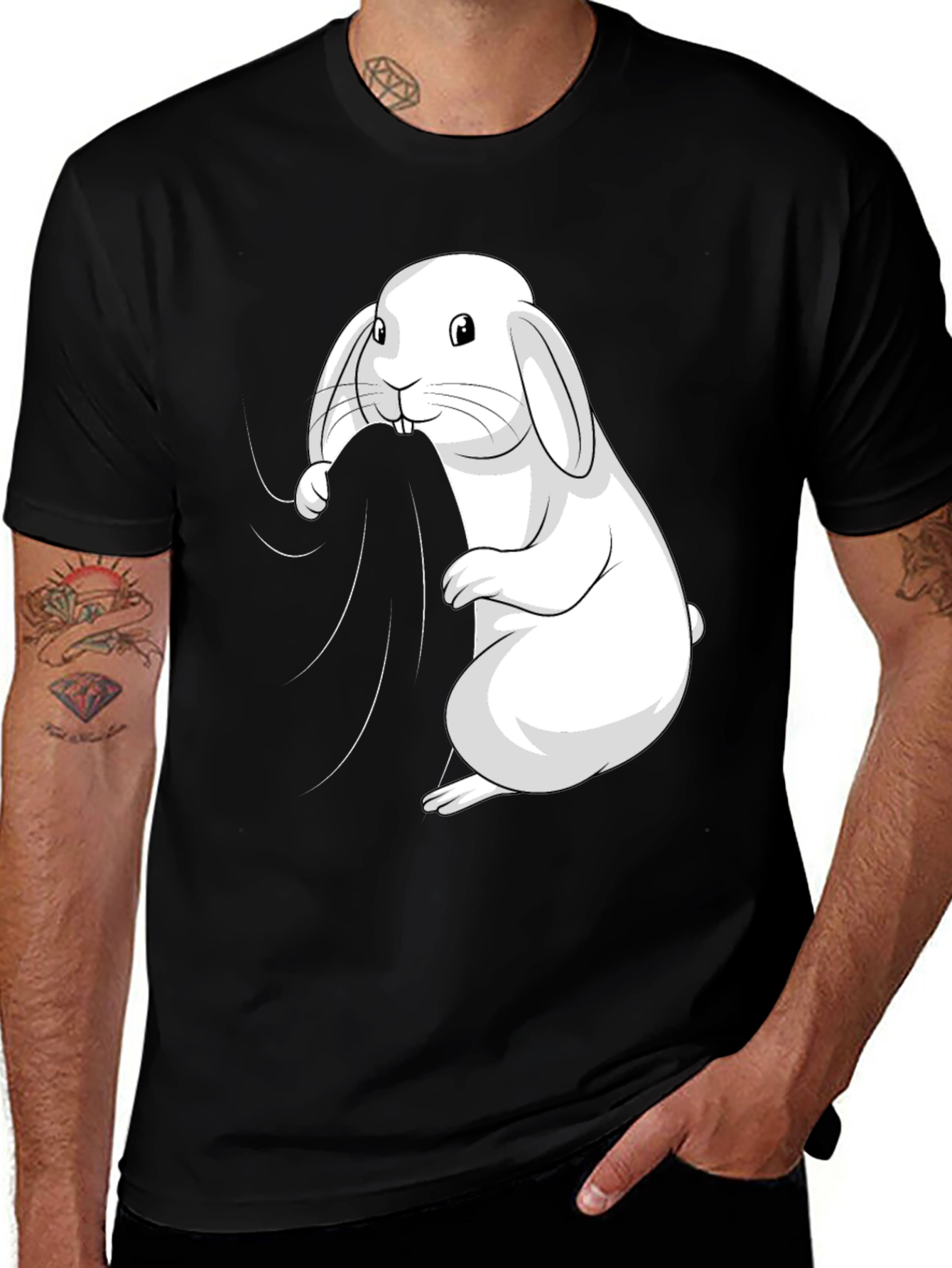 Bunny Graphic Tee - Black Cotton T-Shirt