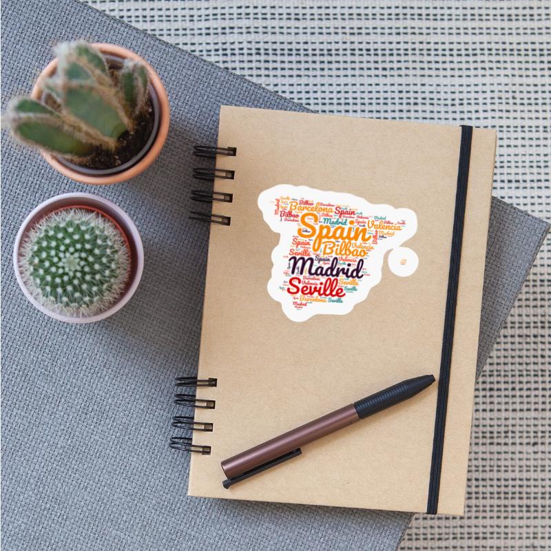 "Spain Map Word Art: Cities highlighted