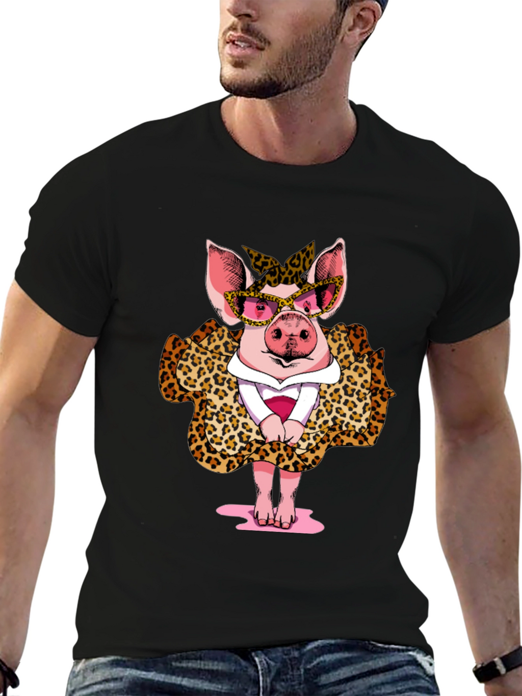 Pig in Leopard Print T-Shirt