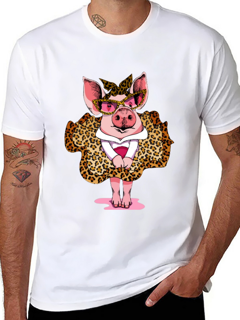 Pig in Leopard Print T-Shirt