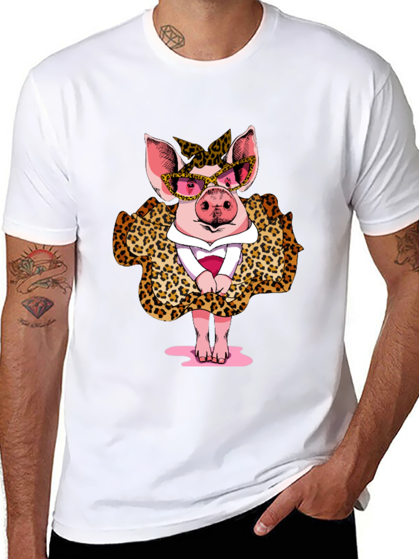 Pig in Leopard Print T-Shirt