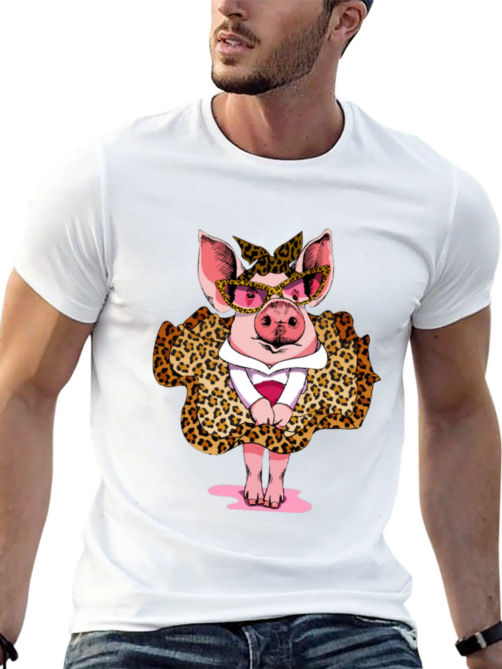 Pig in Leopard Print T-Shirt
