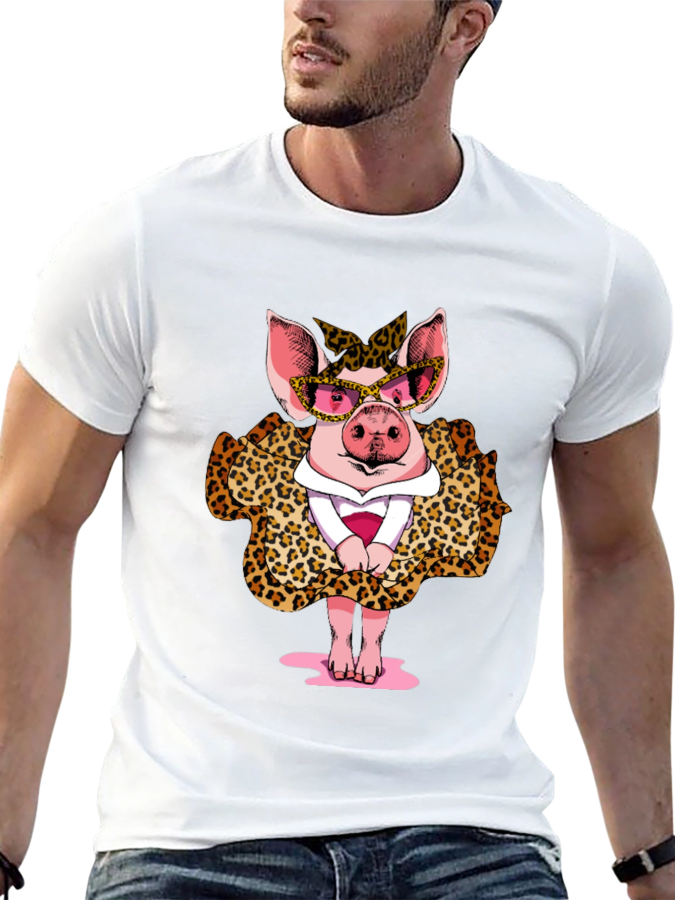Pig in Leopard Print T-Shirt