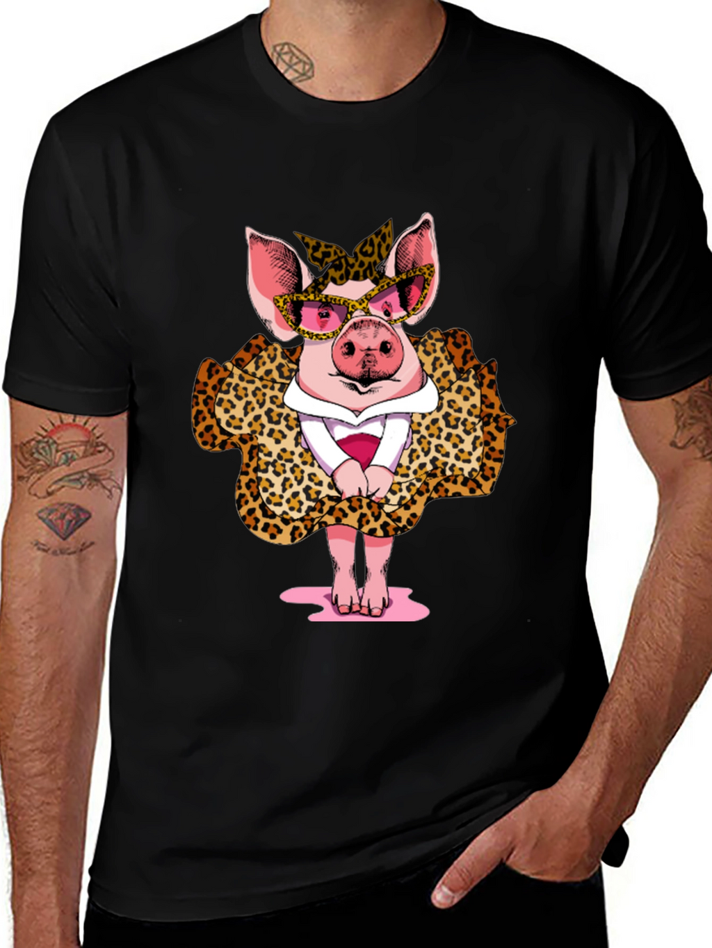 Pig in Leopard Print T-Shirt