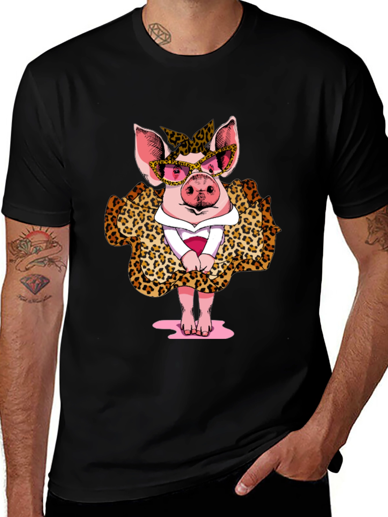 Pig in Leopard Print T-Shirt