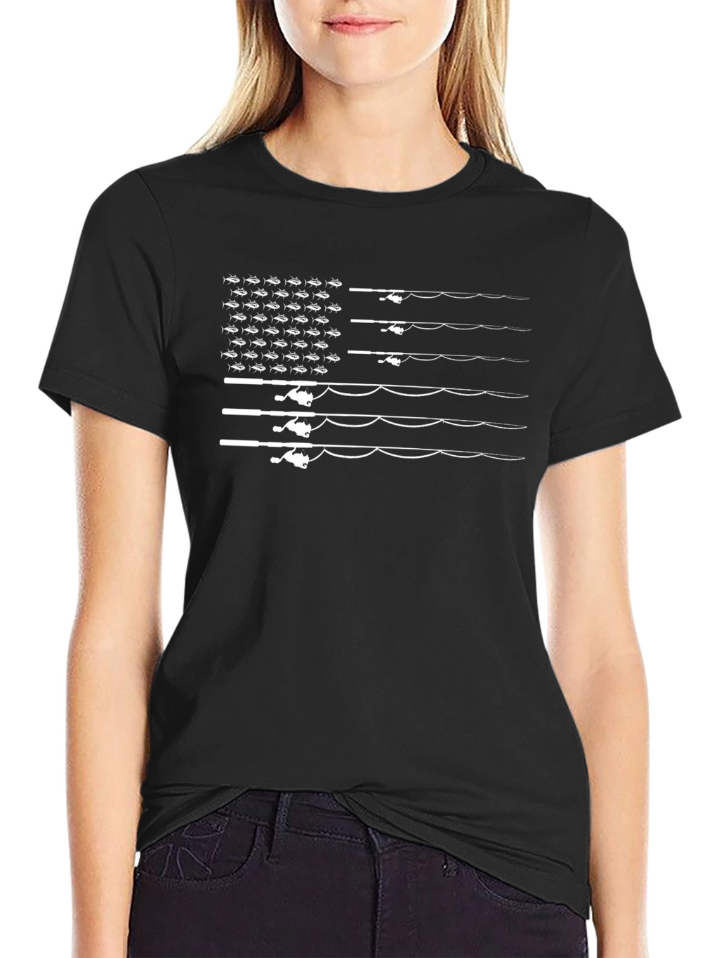 Fishing Rod American Flag Graphic Tee