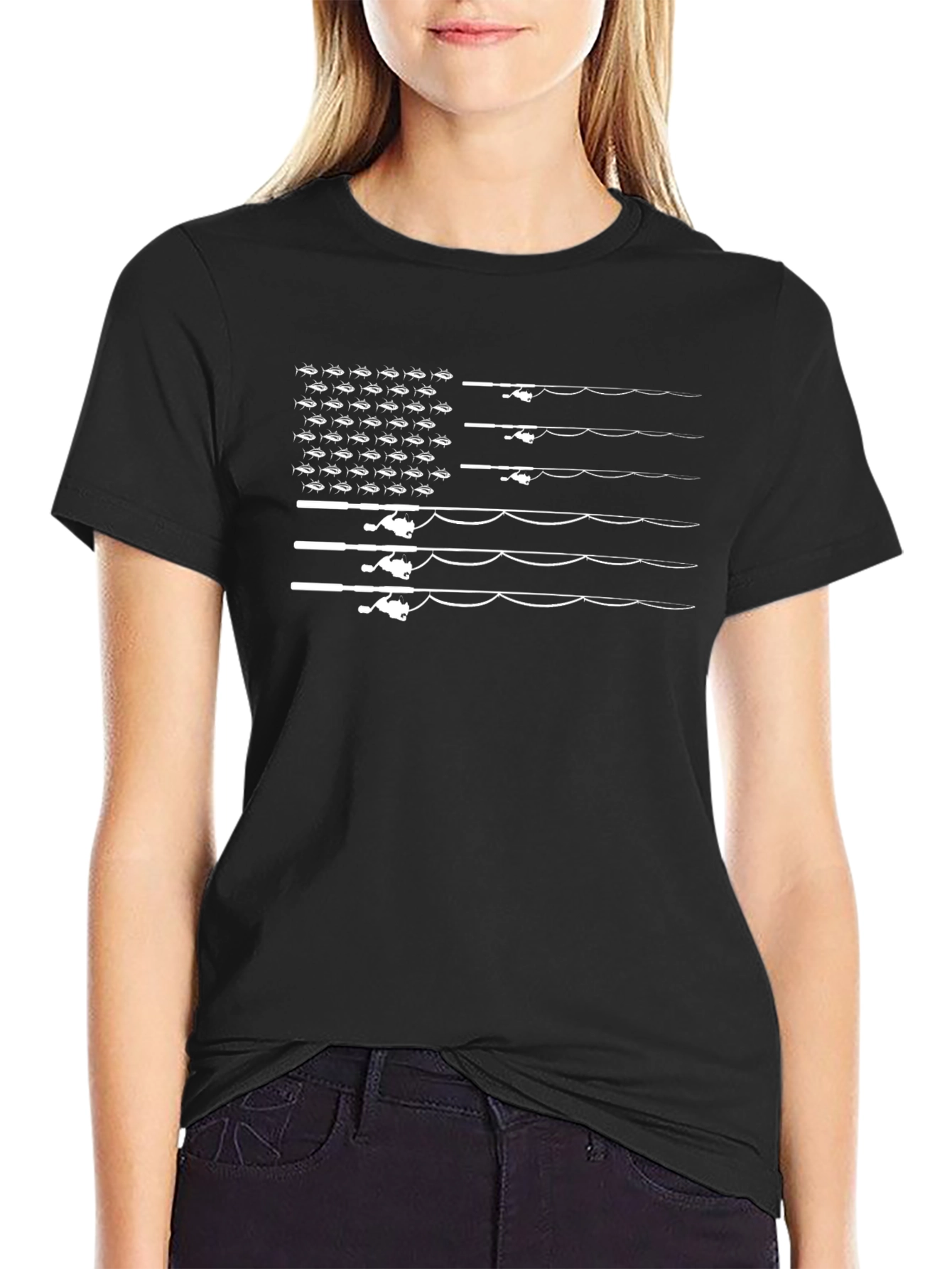 Fishing Rod American Flag Graphic Tee