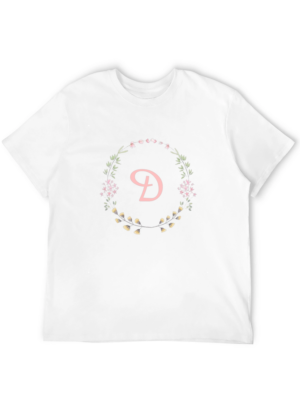 Floral Letter D Black T-Shirt