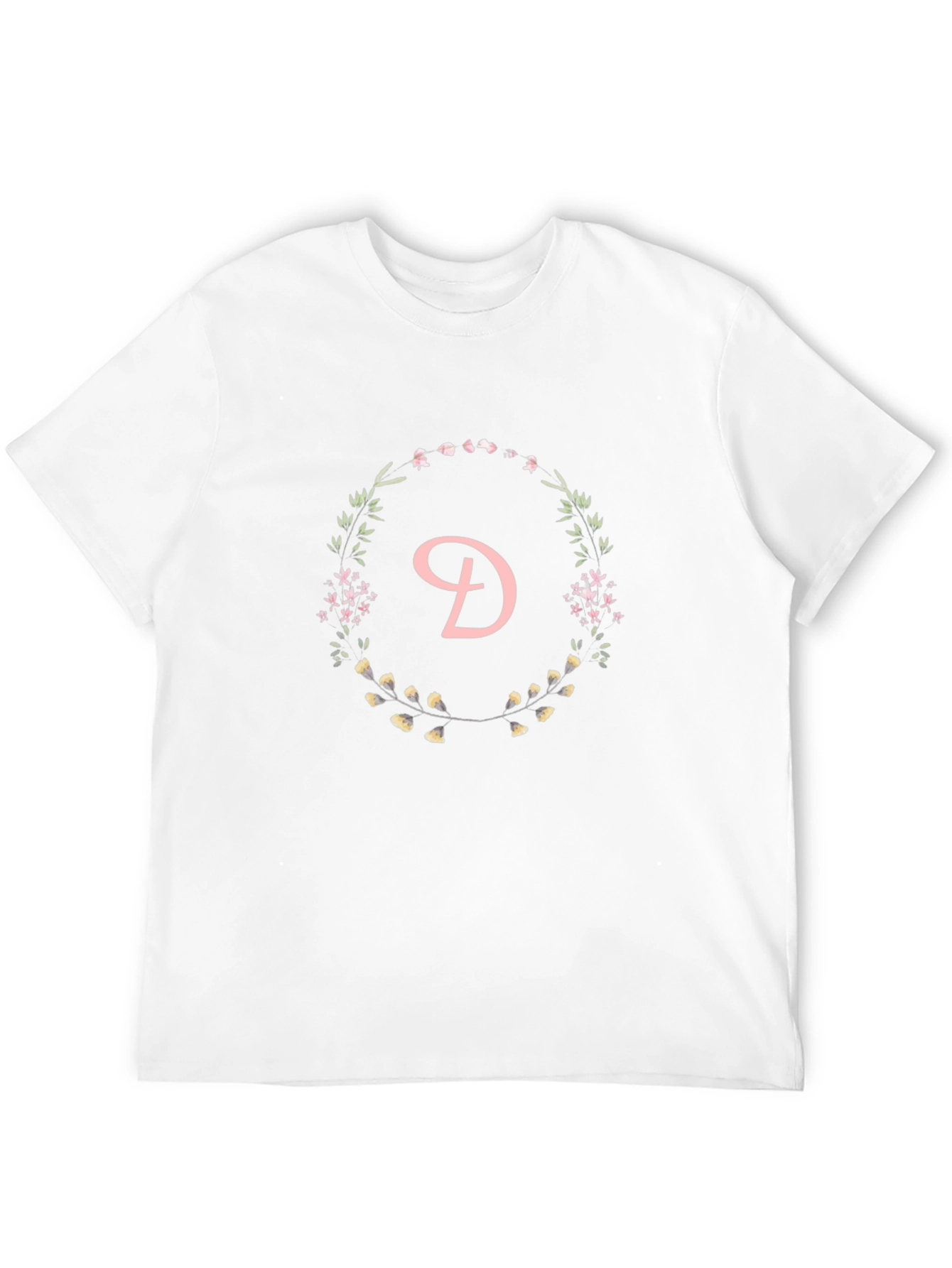 Floral Letter D Black T-Shirt