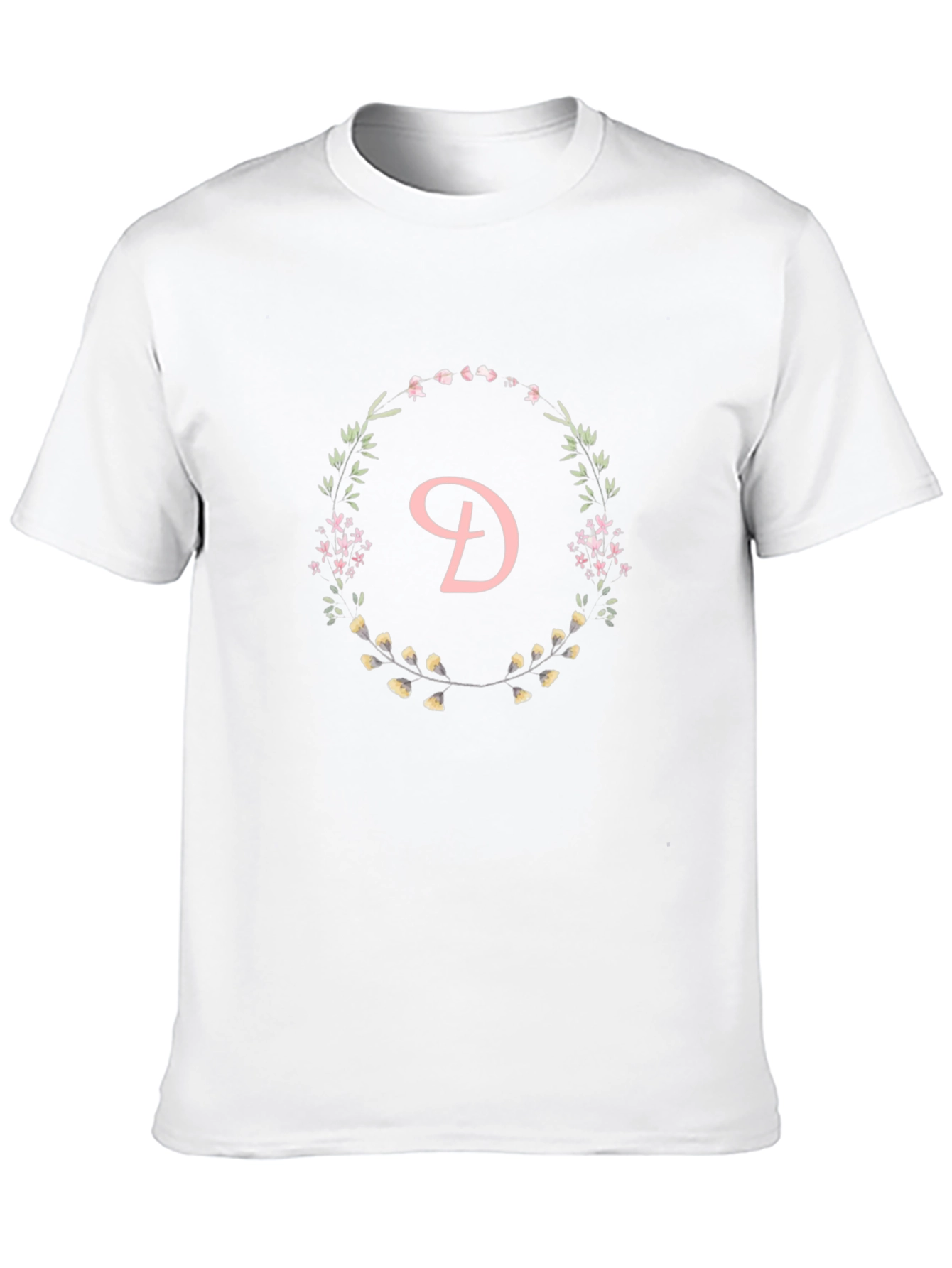Floral Letter D Black T-Shirt