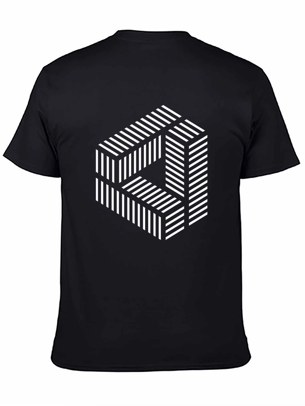 Optical Illusion Striped Cube Graphic Tee - Black