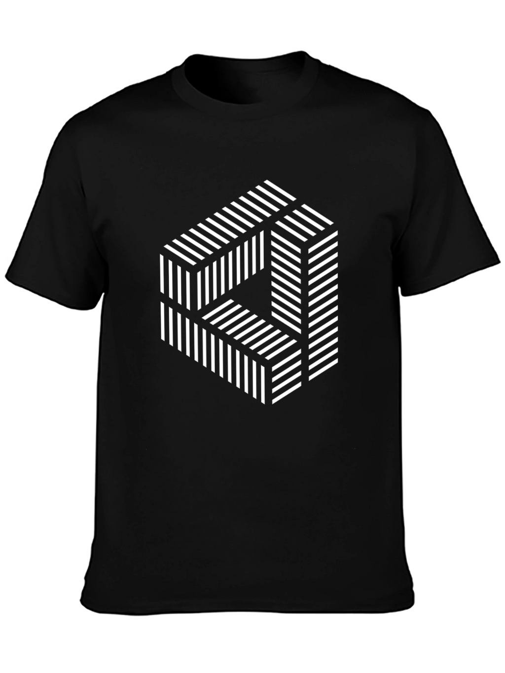 Optical Illusion Striped Cube Graphic Tee - Black