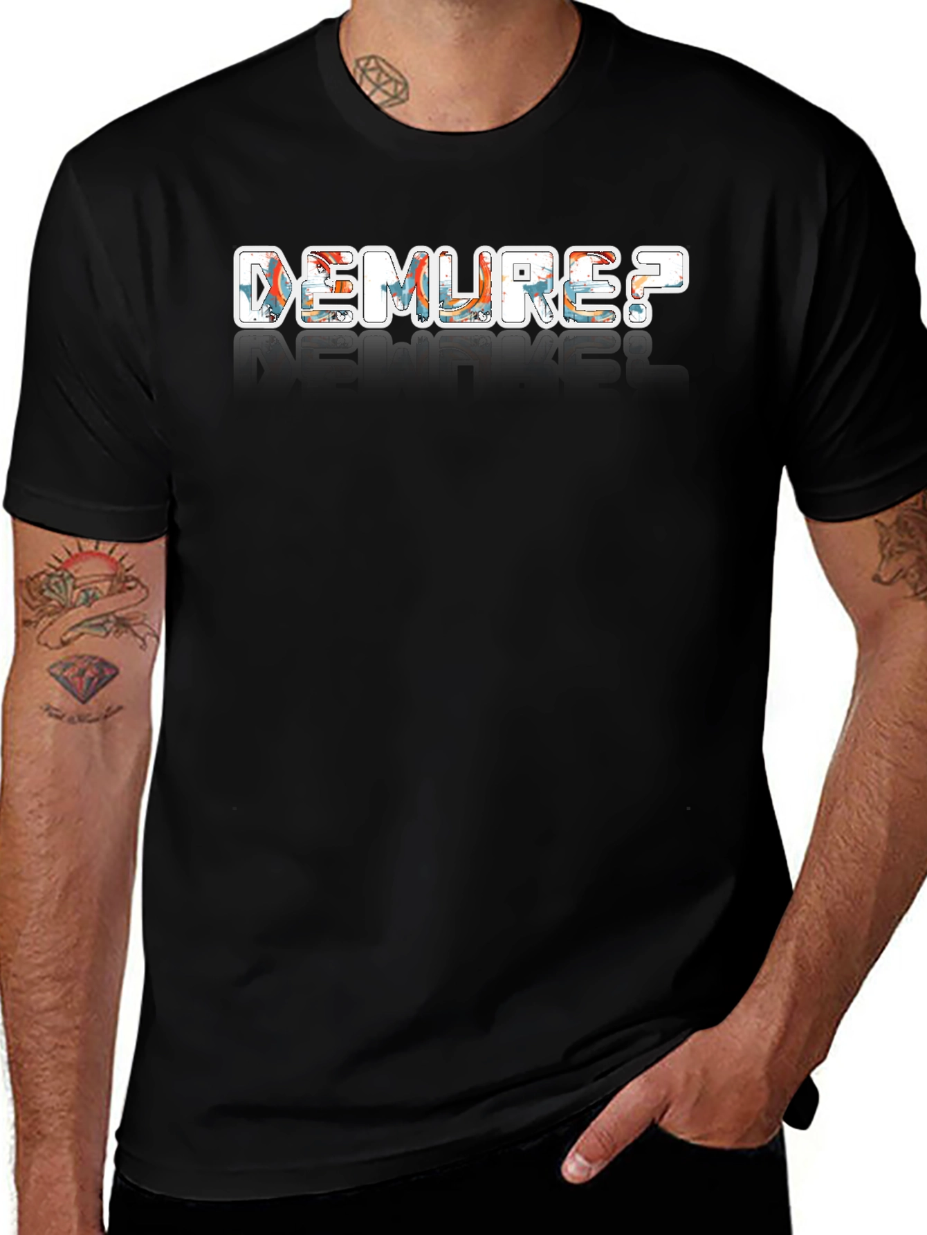 Demure? Graphic Print Black T-Shirt