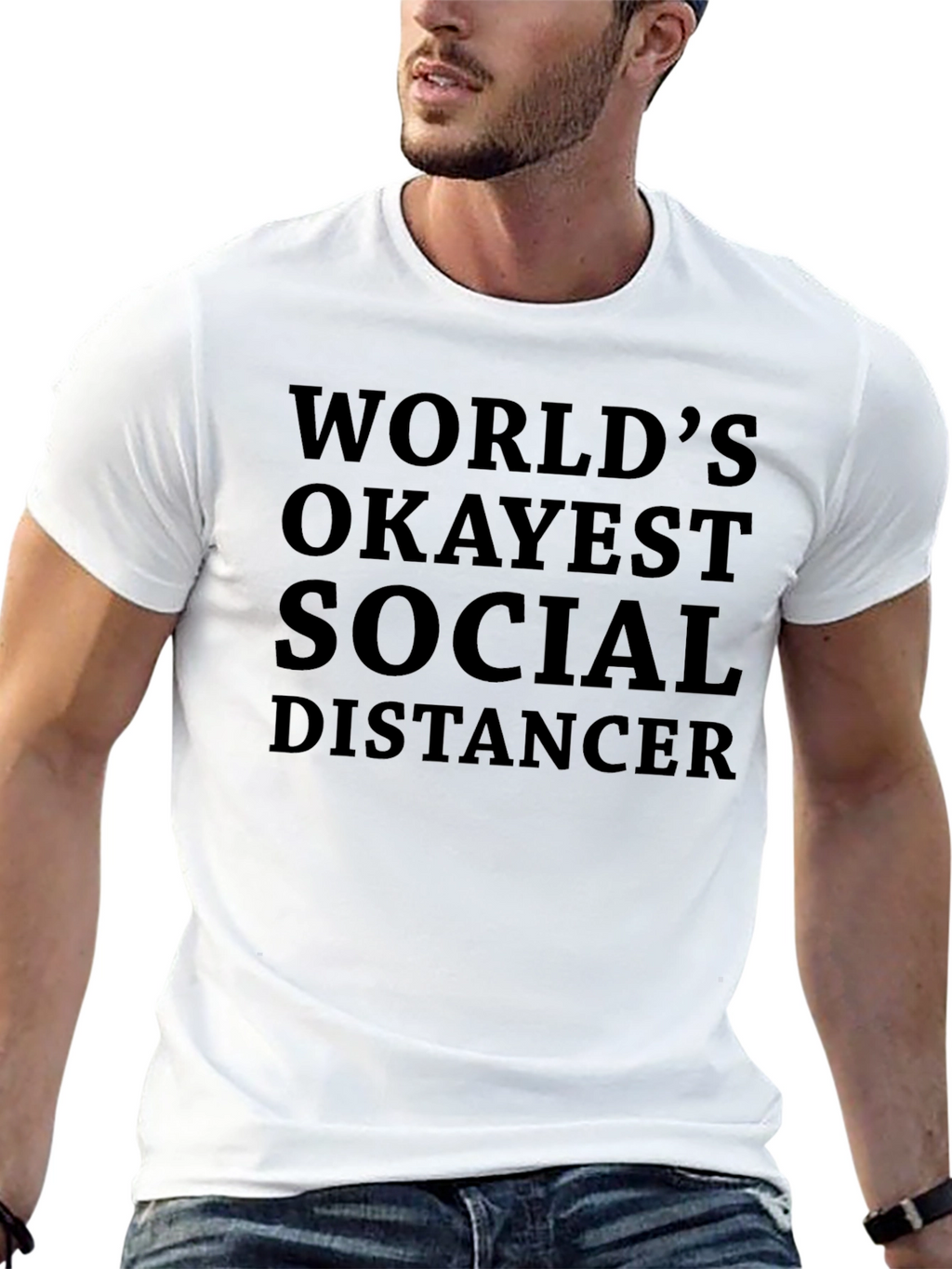 Worlds Okayest Social Distancer Black T-Shirt