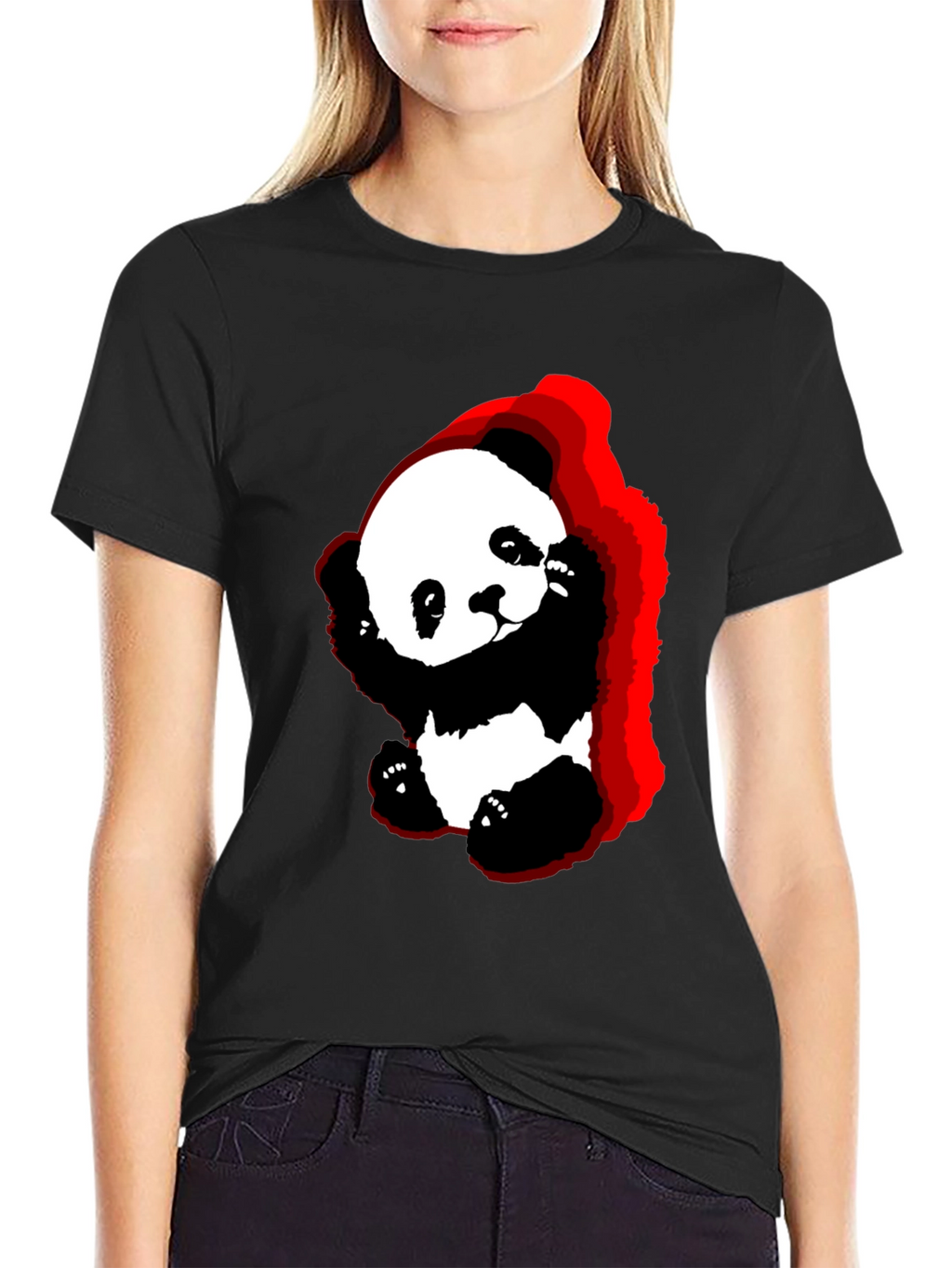 Cute Panda Graphic Tee - Soft Black Cotton T-Shirt
