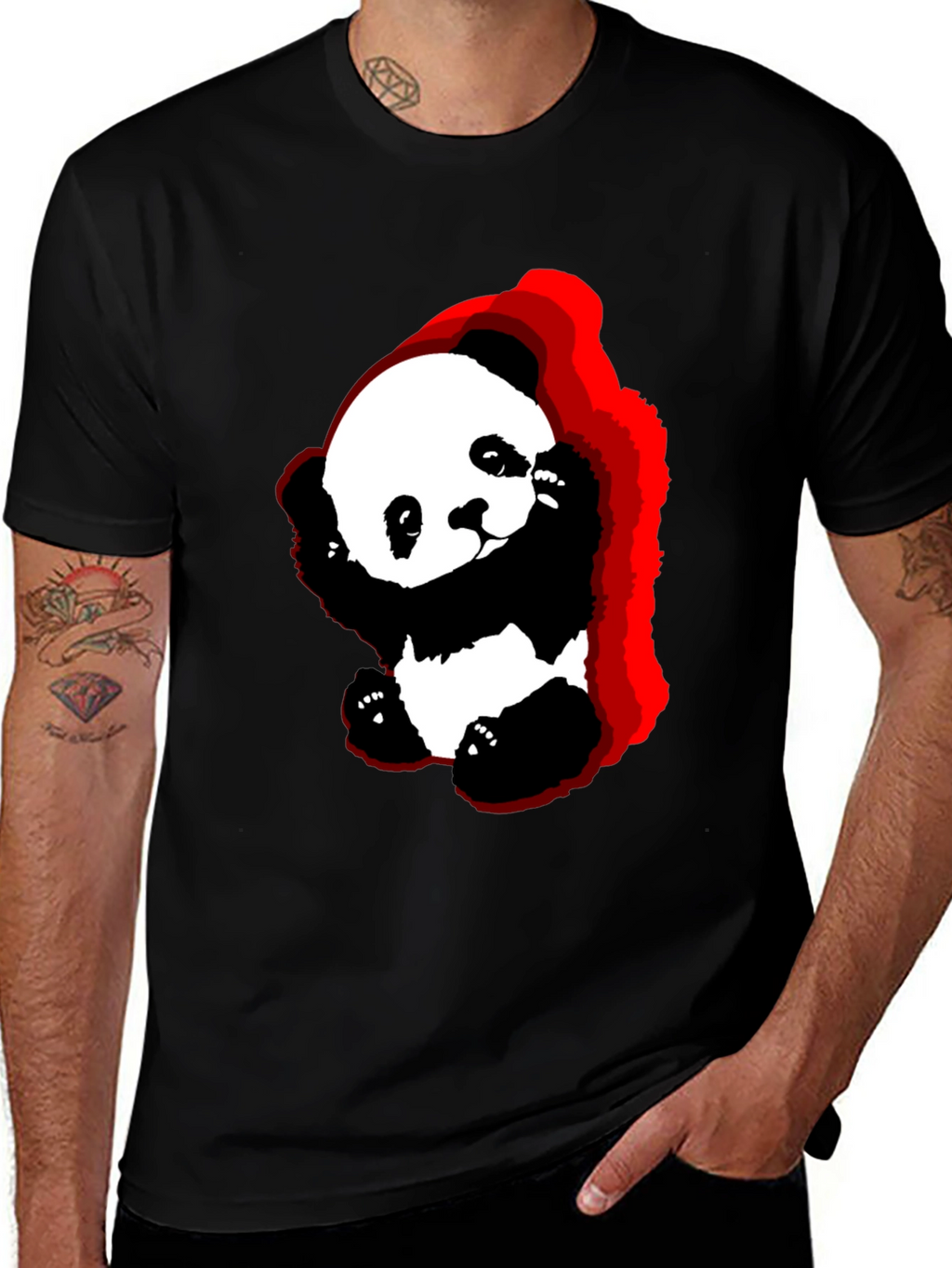 Cute Panda Graphic Tee - Soft Black Cotton T-Shirt